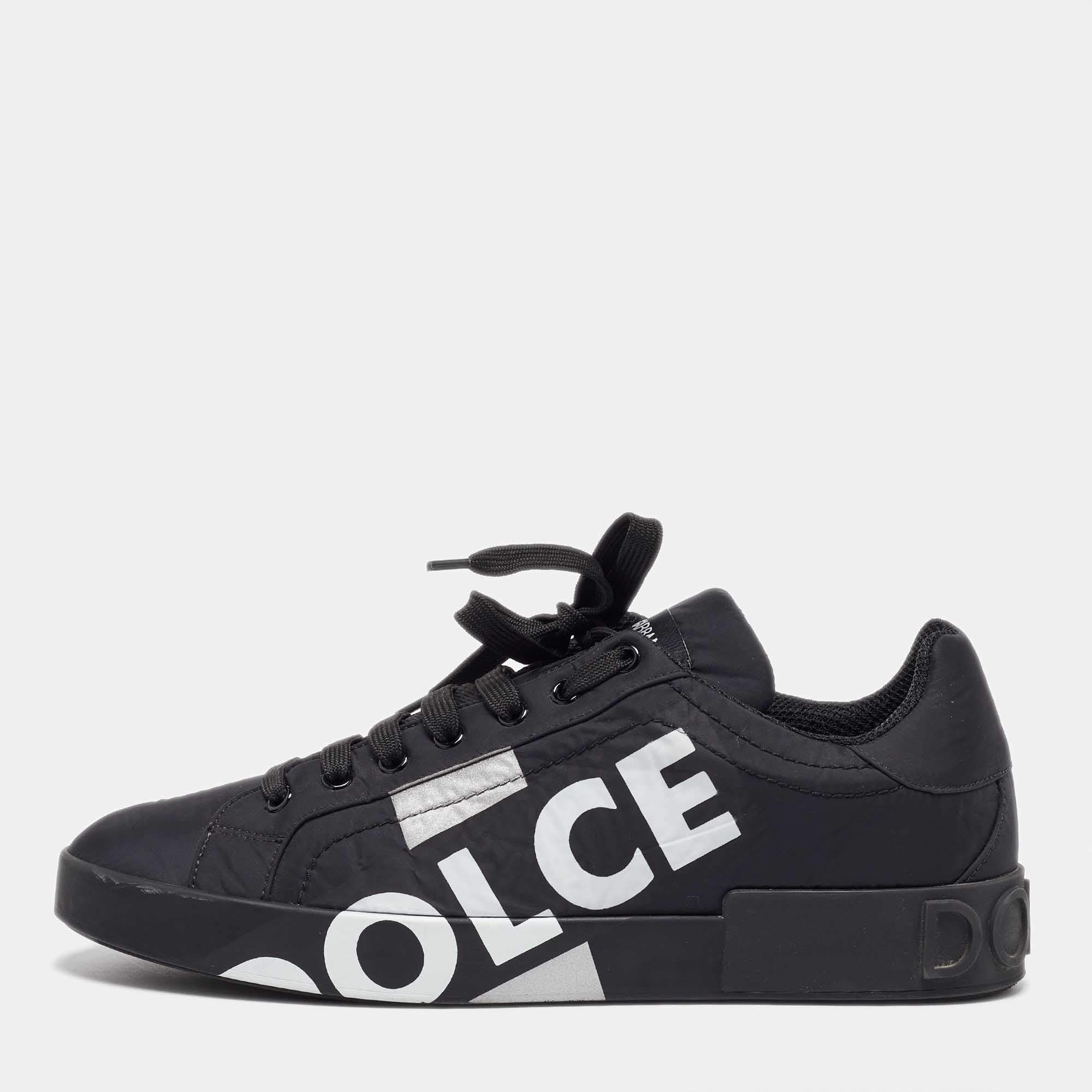 Pre Owned Dolce & Gabbana Black Nylon Portofino Low Top Sneakers Size 43