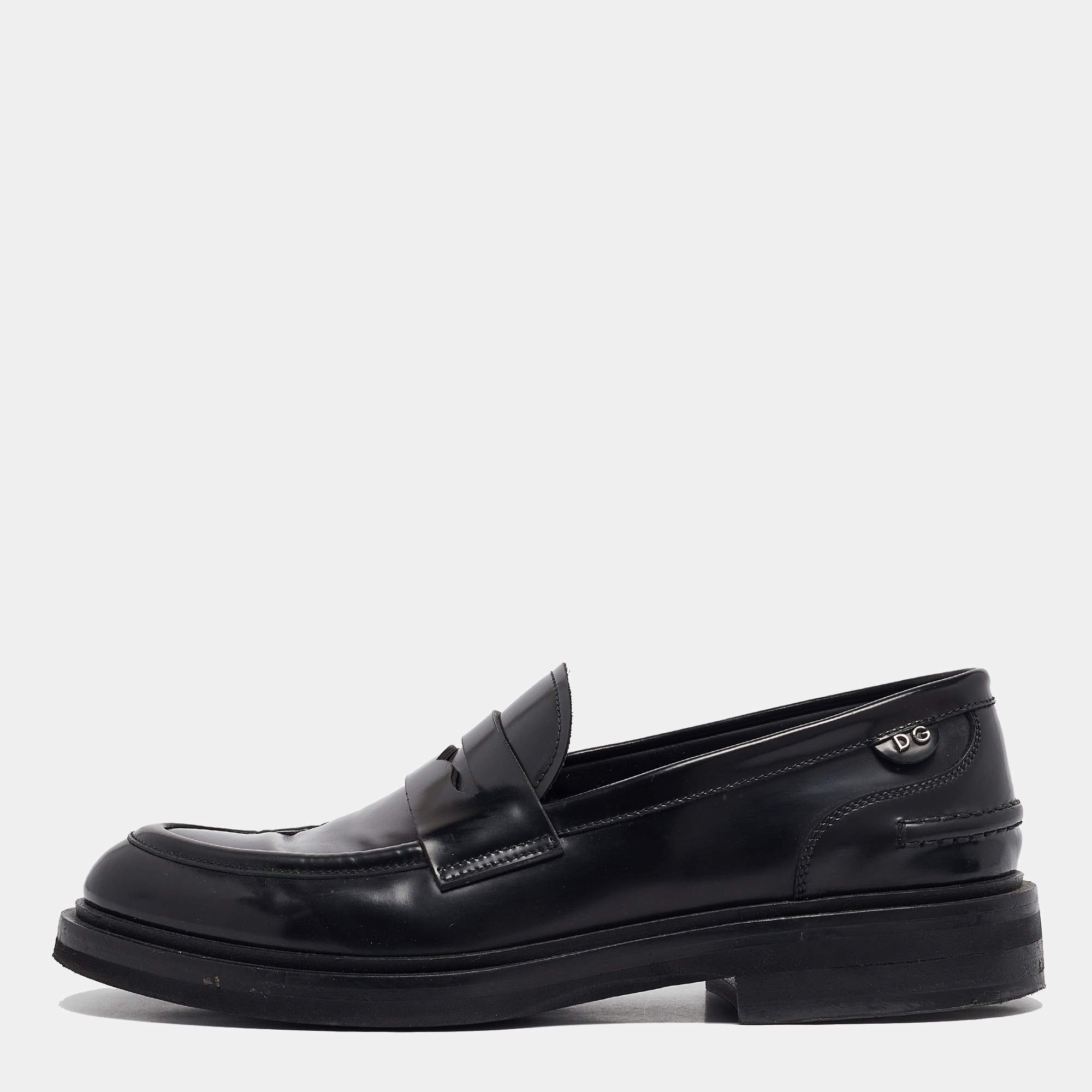 Dolce & Gabbana Black Leather Slip On Loafers Size 40