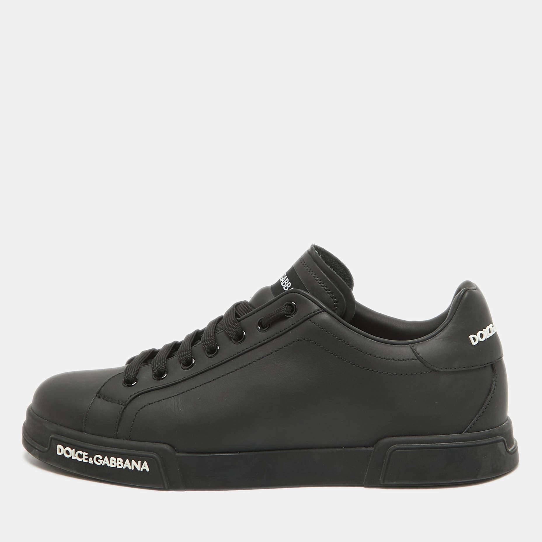 مملوكة مسبقًا Dolce & Gabbana Black Leather Portofino Low Top Sneakers Size 43
