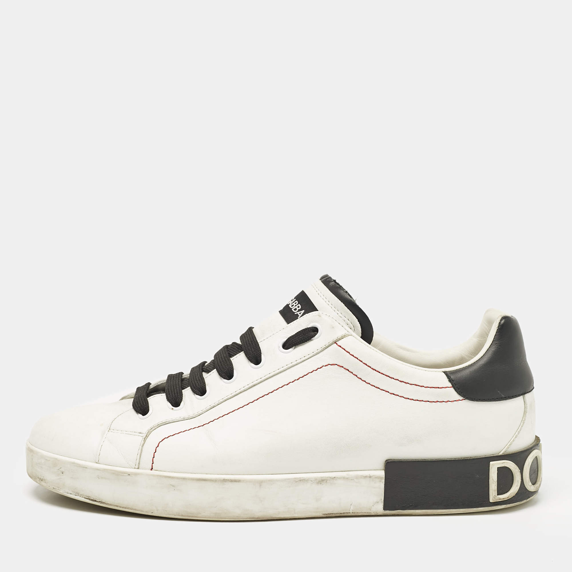 Pre Owned Dolce & Gabbana White/Black Leather Portofino Sneakers Size 44