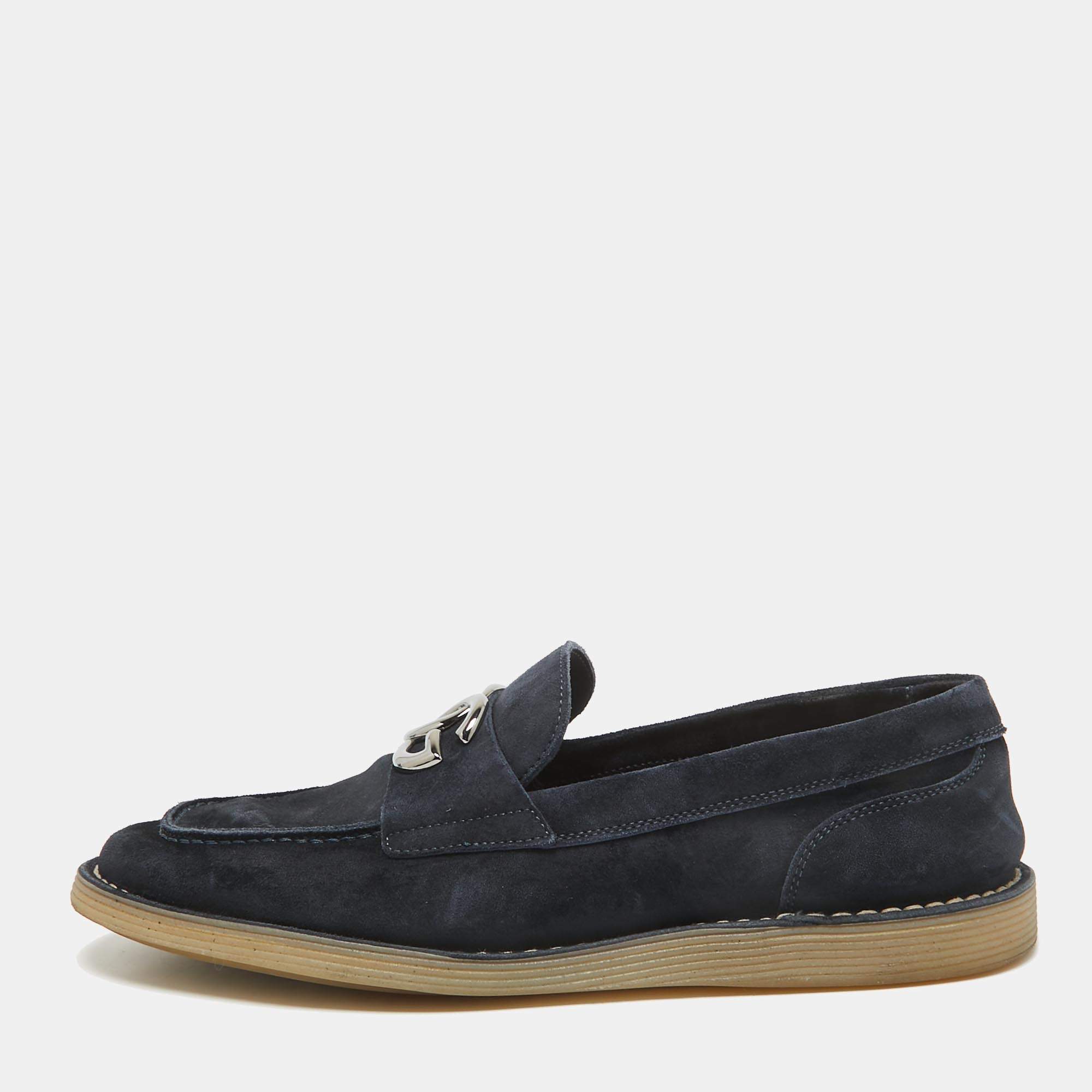 Dolce & Gabbana Navy Blue Suede Slip On Loafers Size 41