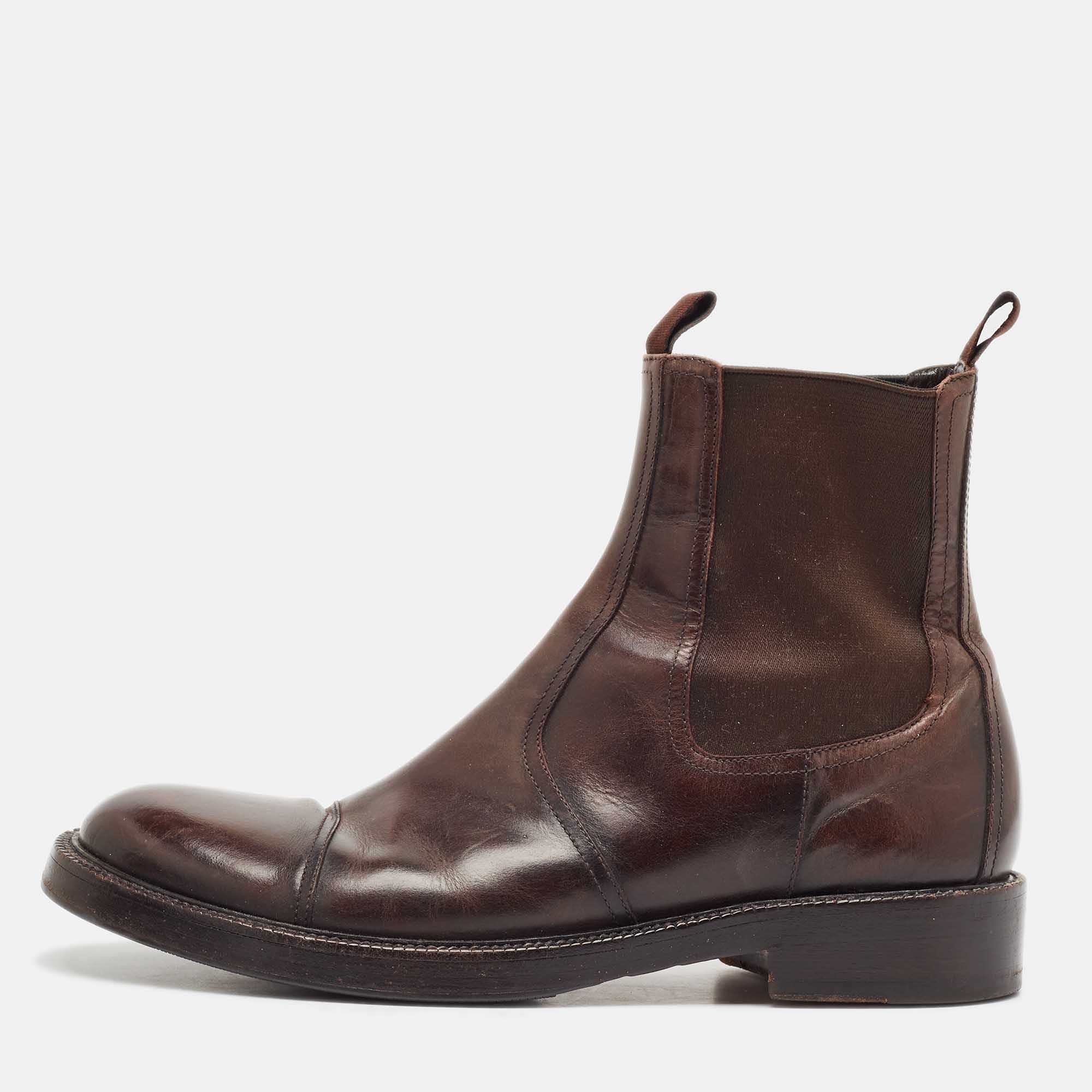 Dolce & Gabbana Brown Leather Ankle Length Boots Size 44