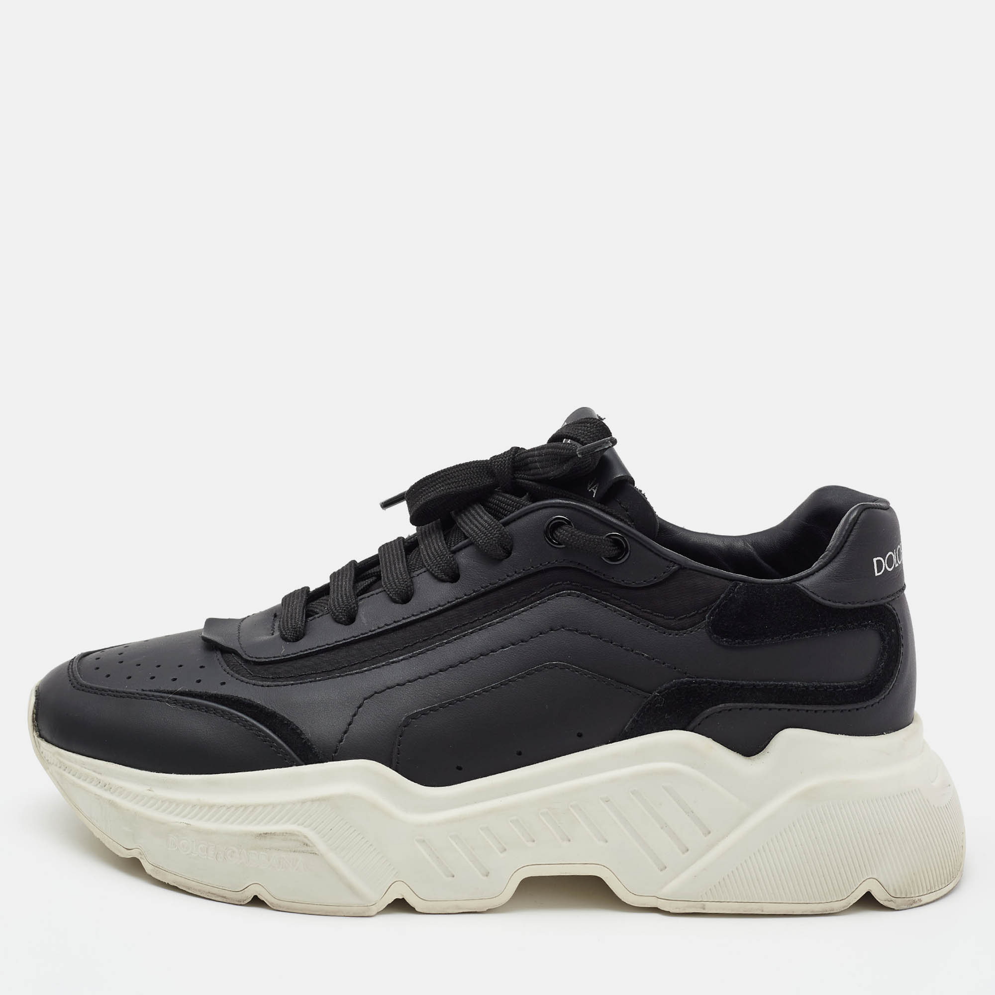Dolce & Gabbana Black Leather Daymaster Lace Up Sneakers Size 40.5