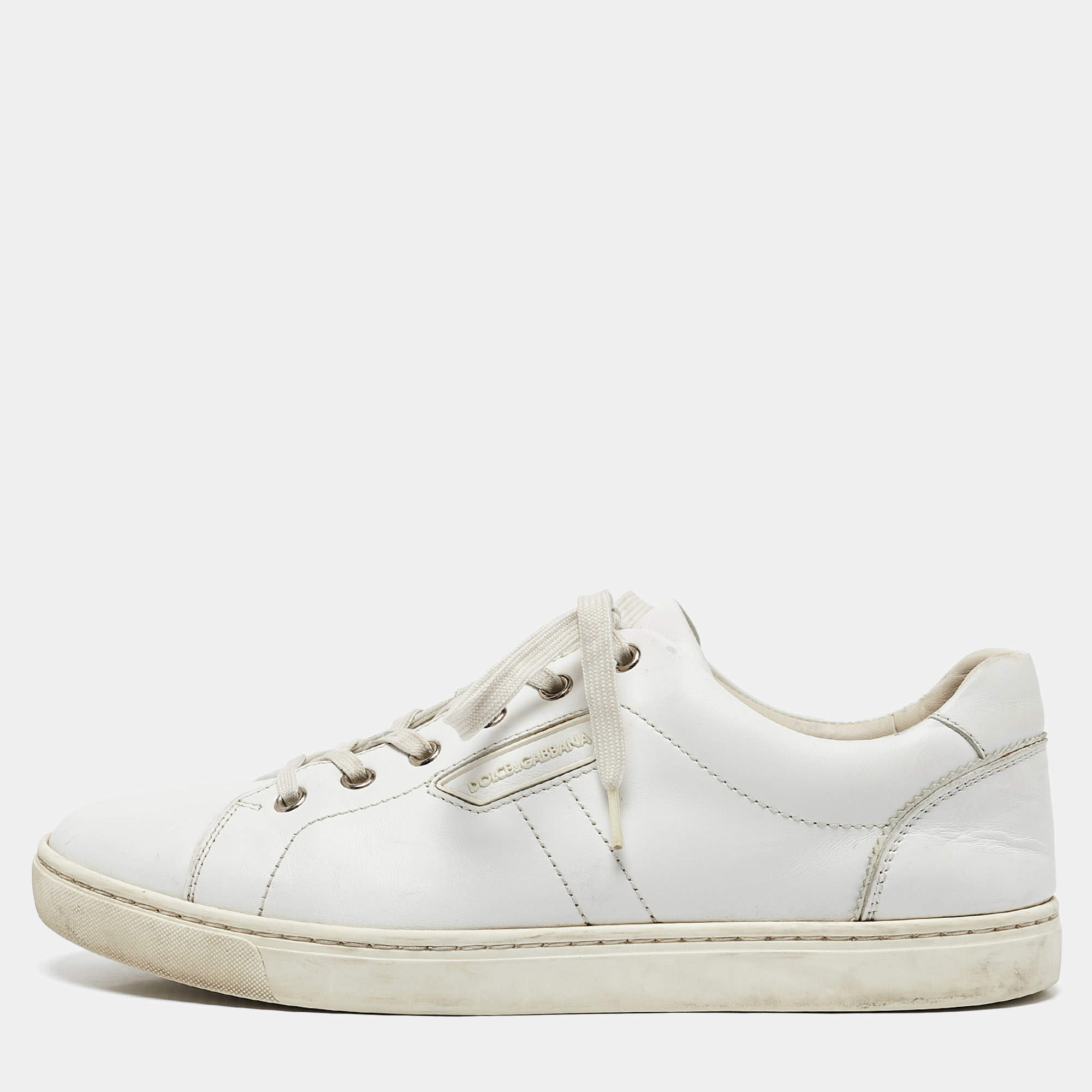 Dolce & Gabbana White Leather Lace Up Sneakers Size 41