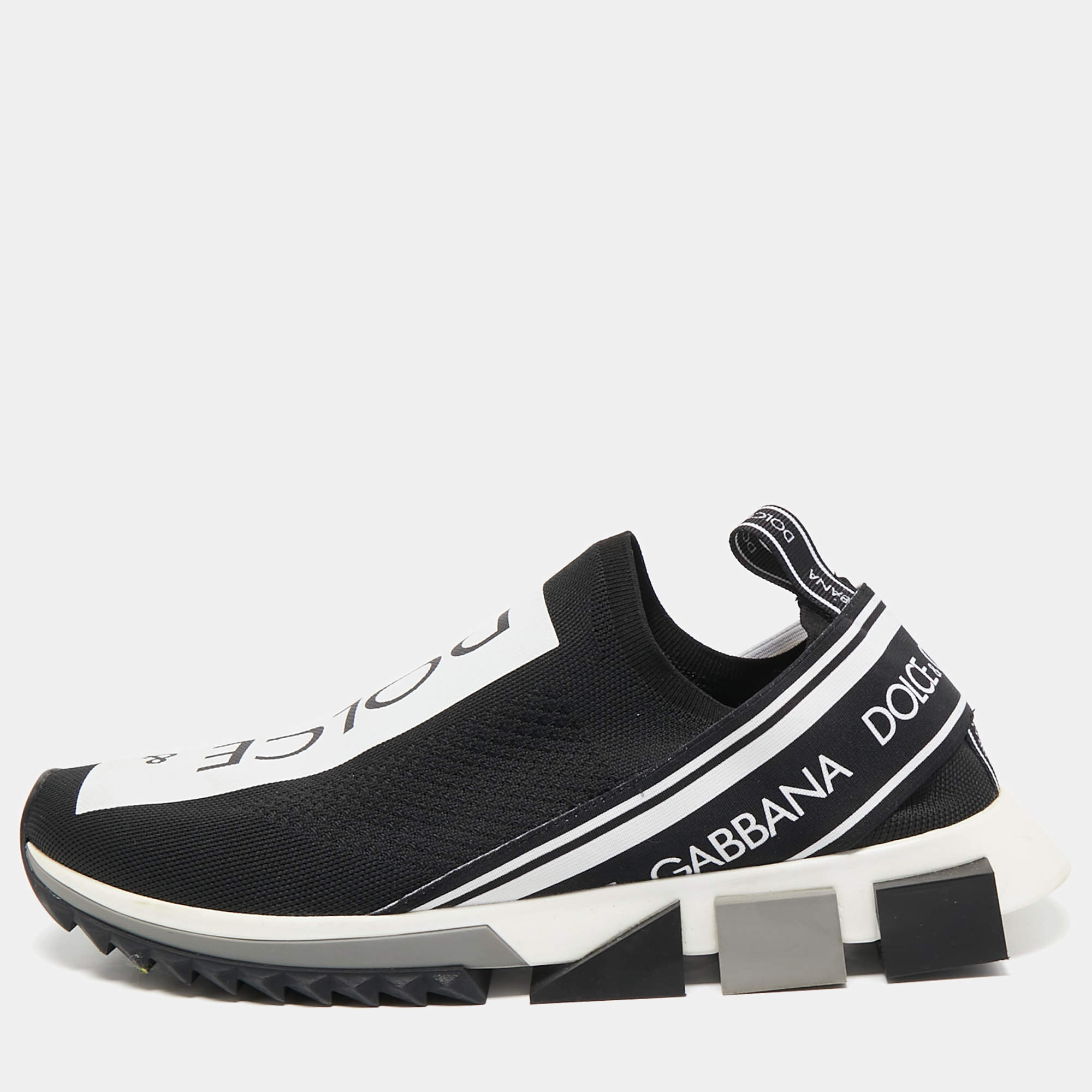 Pre Owned Dolce & Gabbana Black Knit Fabric Sorrento Slip On Sneakers Size 45