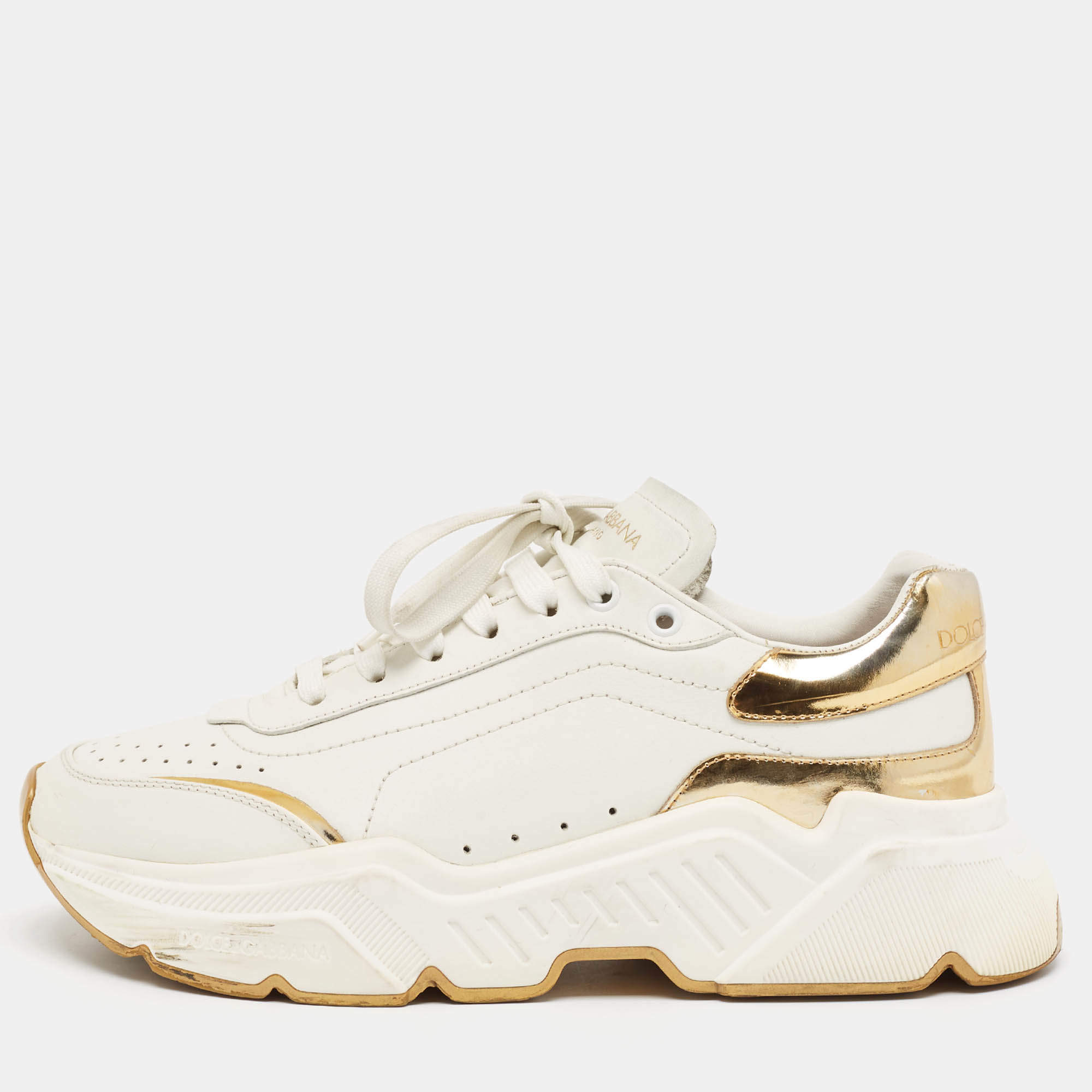 Dolce & Gabbana White/Gold Leather Daymaster Sneakers Size 41