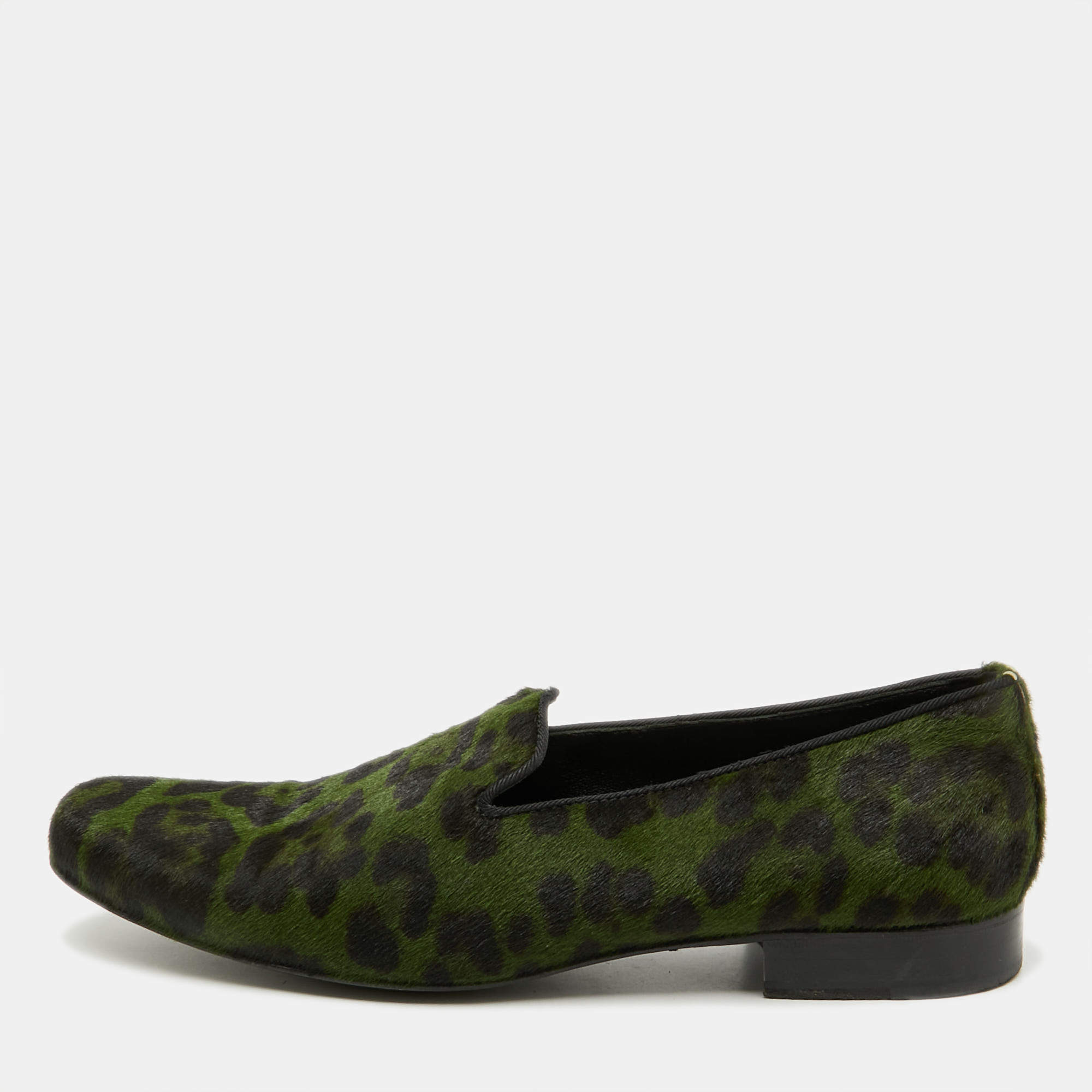 Dolce & Gabbana Green Animal Print Calf Hair Smoking Slippers Size 41