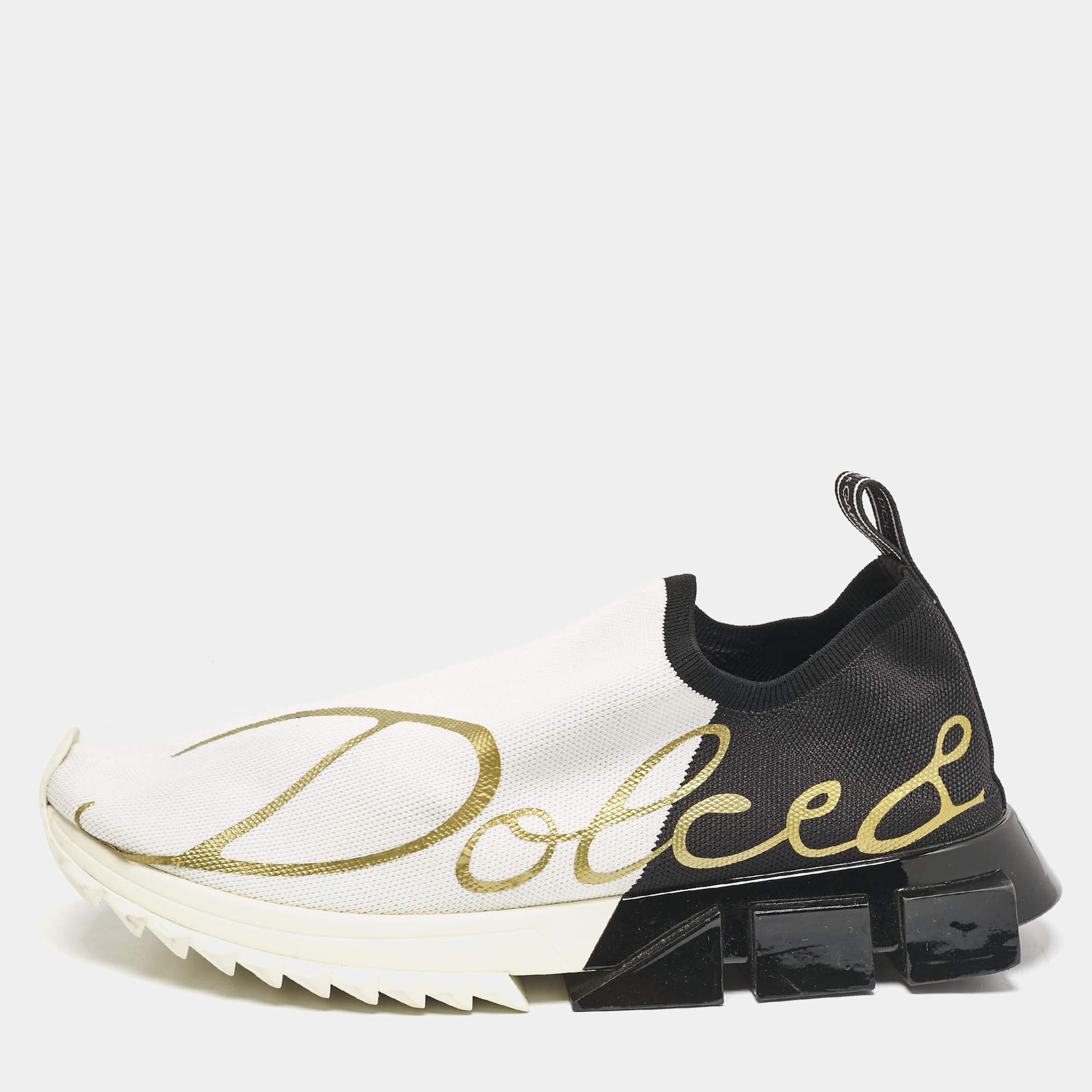 Dolce & Gabbana Black/White Knit Fabric Sorrento Slip On Sneakers Size 44