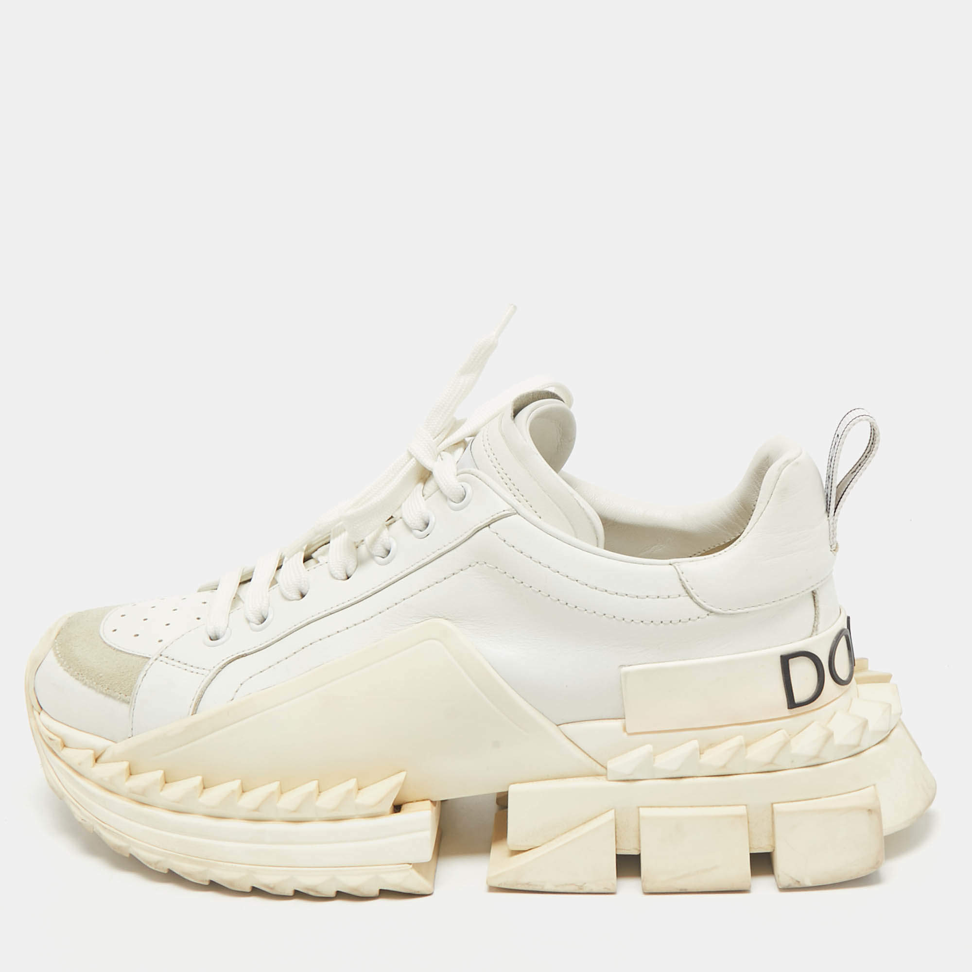 Dolce & Gabbana White Leather and Suede Super King Sneakers Size 41