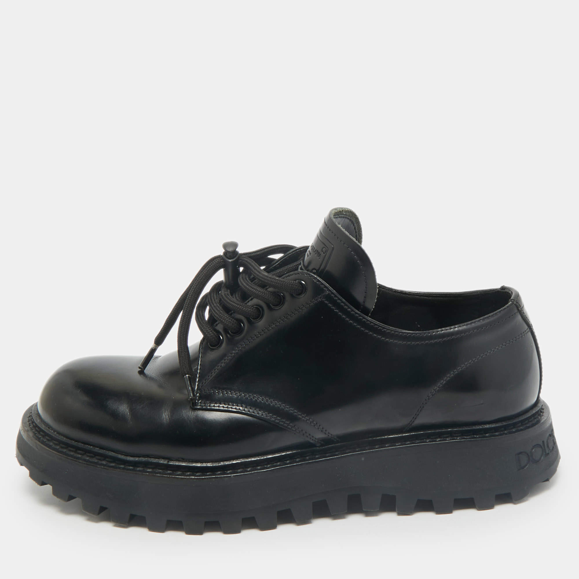 Pre Owned Dolce & Gabbana Black Brushed Leather Lace Up Derby Size 40