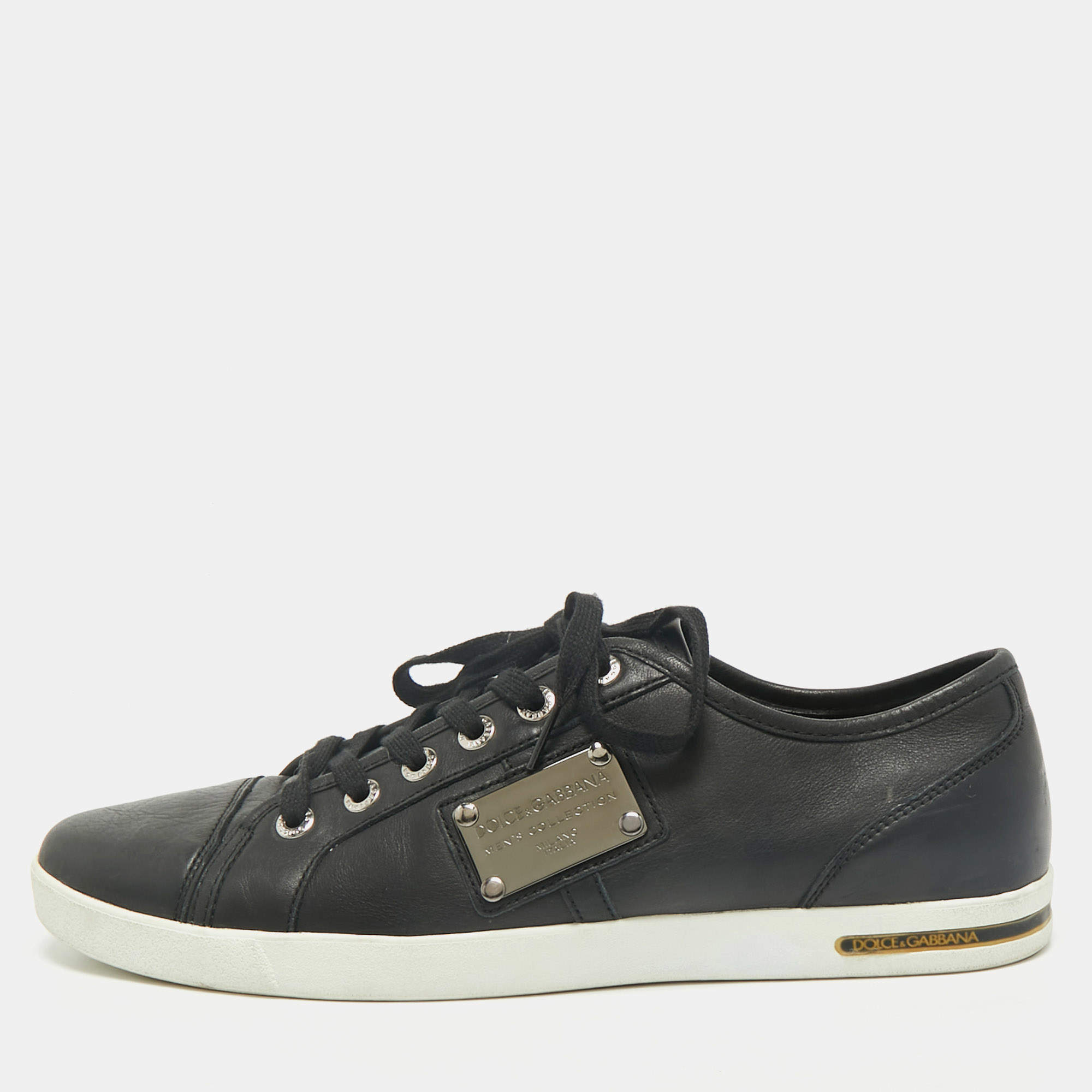 Dolce & Gabbana Black Leather Low Top Sneakers Size 44