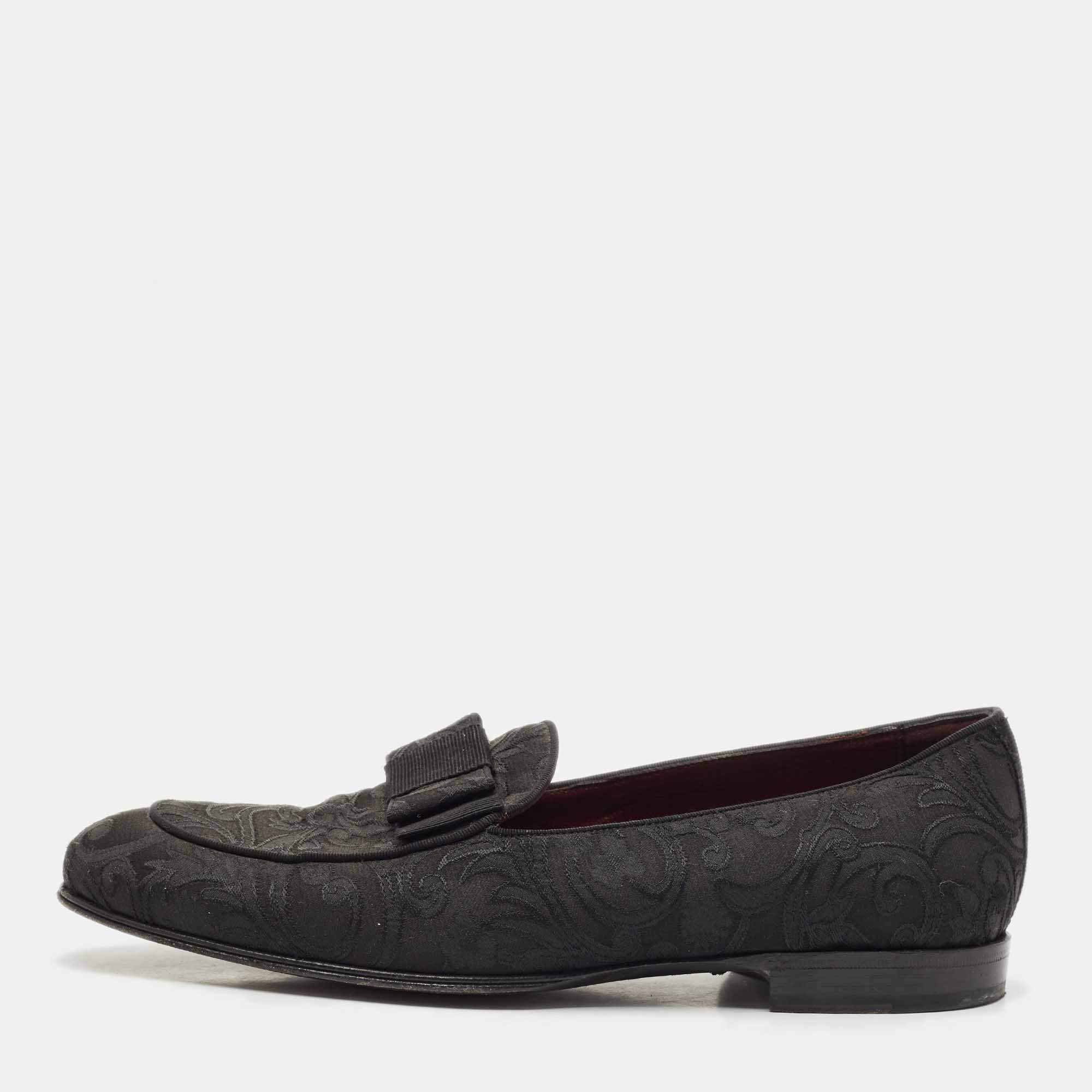 Dolce & Gabbana Black Jacquard Baroque Slip On  Loafers Size 40