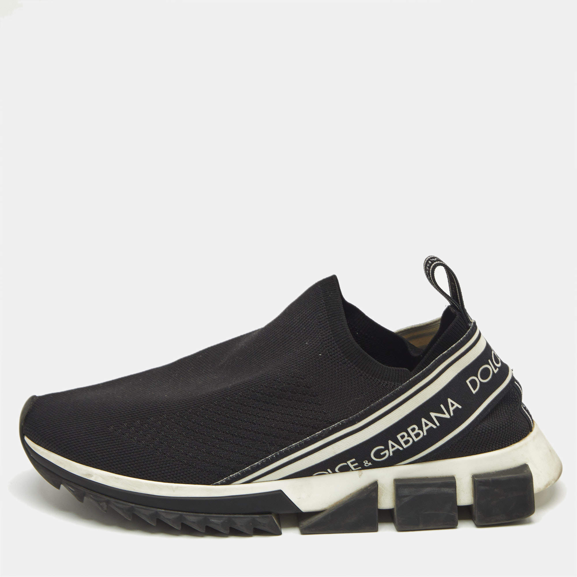 Dolce & Gabbana Black/White Knit Fabric Sorrento Slip On Sneakers Size 41