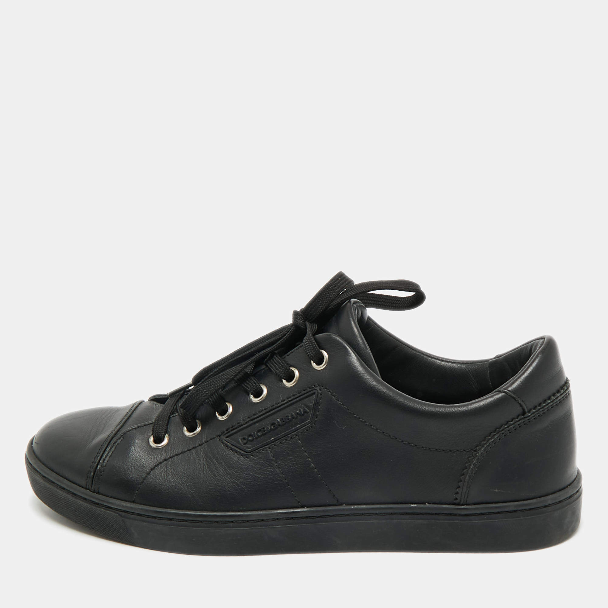 Dolce & Gabbana Black Leather Lace Up Sneakers Size 40