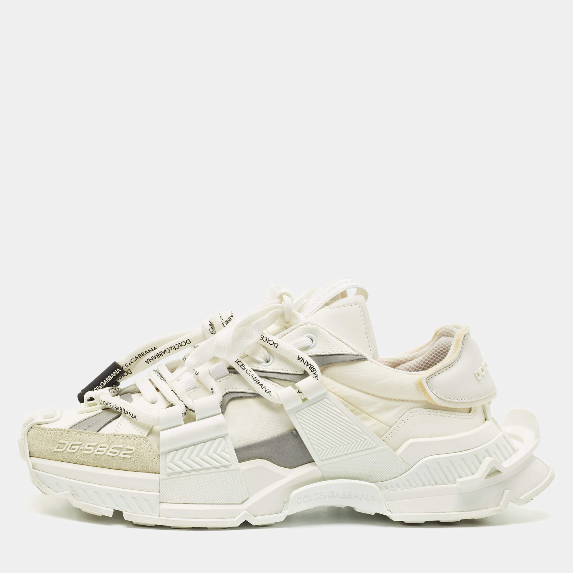 Pre Owned Dolce & Gabbana White Nylon and Suede Space Low Top Sneakers Size 43.5