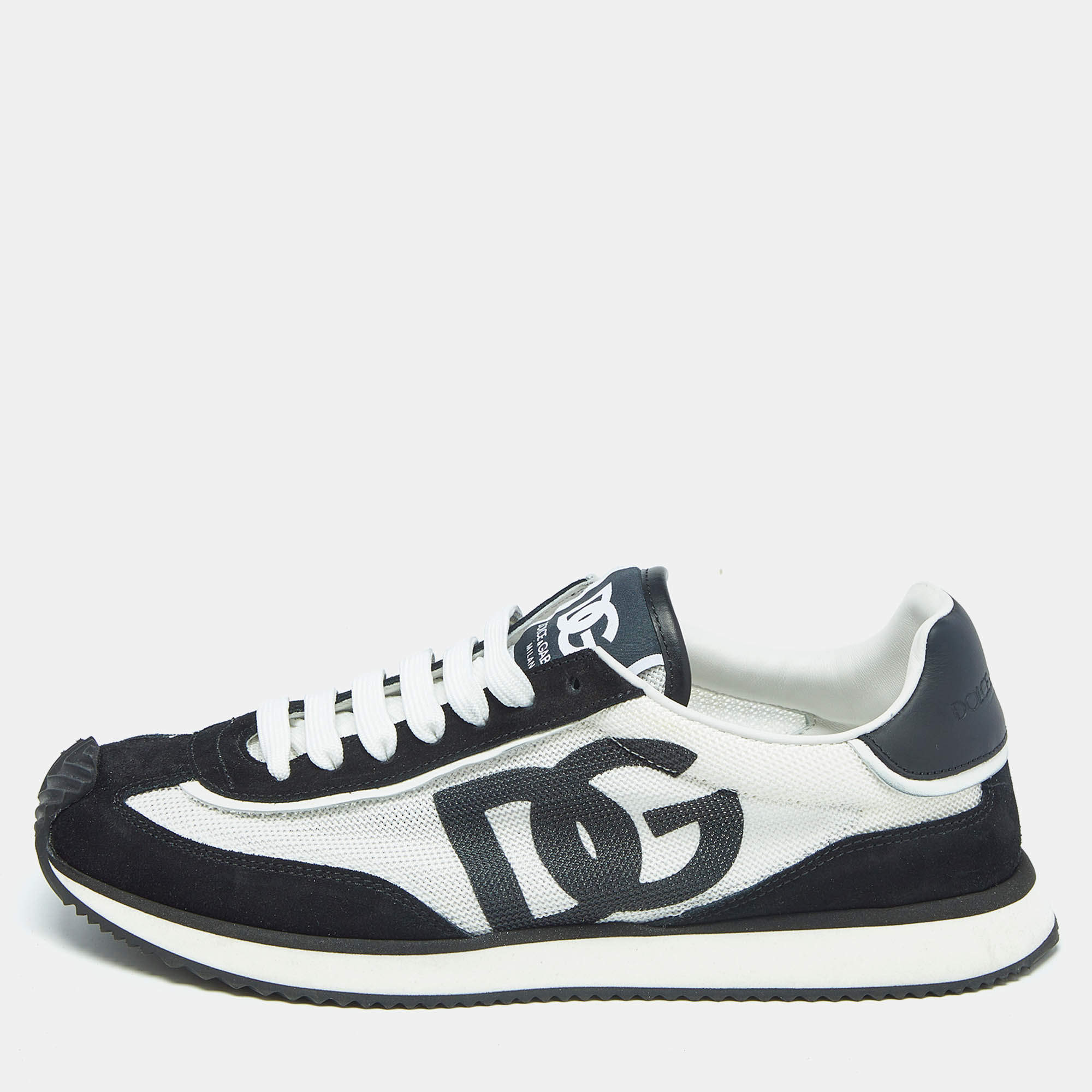 Dolce & Gabbana Black/White Mesh and Suede DG Low Top Sneakers Size 41