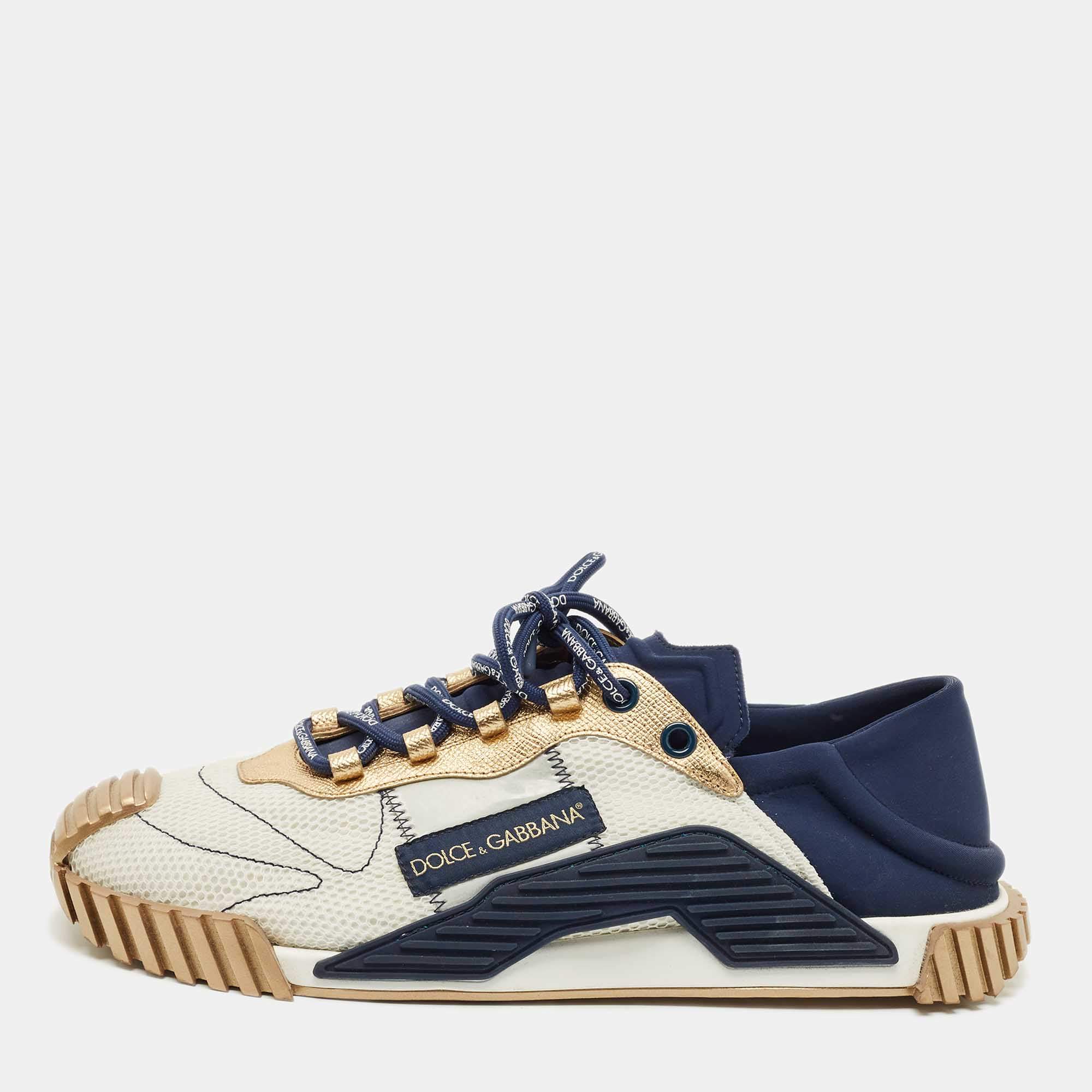 Pre Owned Dolce & Gabbana Tricolor Leather and Mesh Ns1 Lace Up Sneakers Size 46