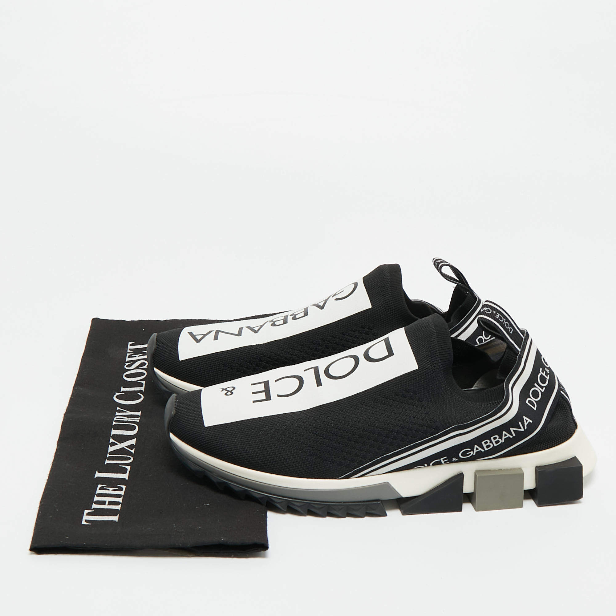 Dolce and Gabbana Black/White Leather Logo Detail Low Top