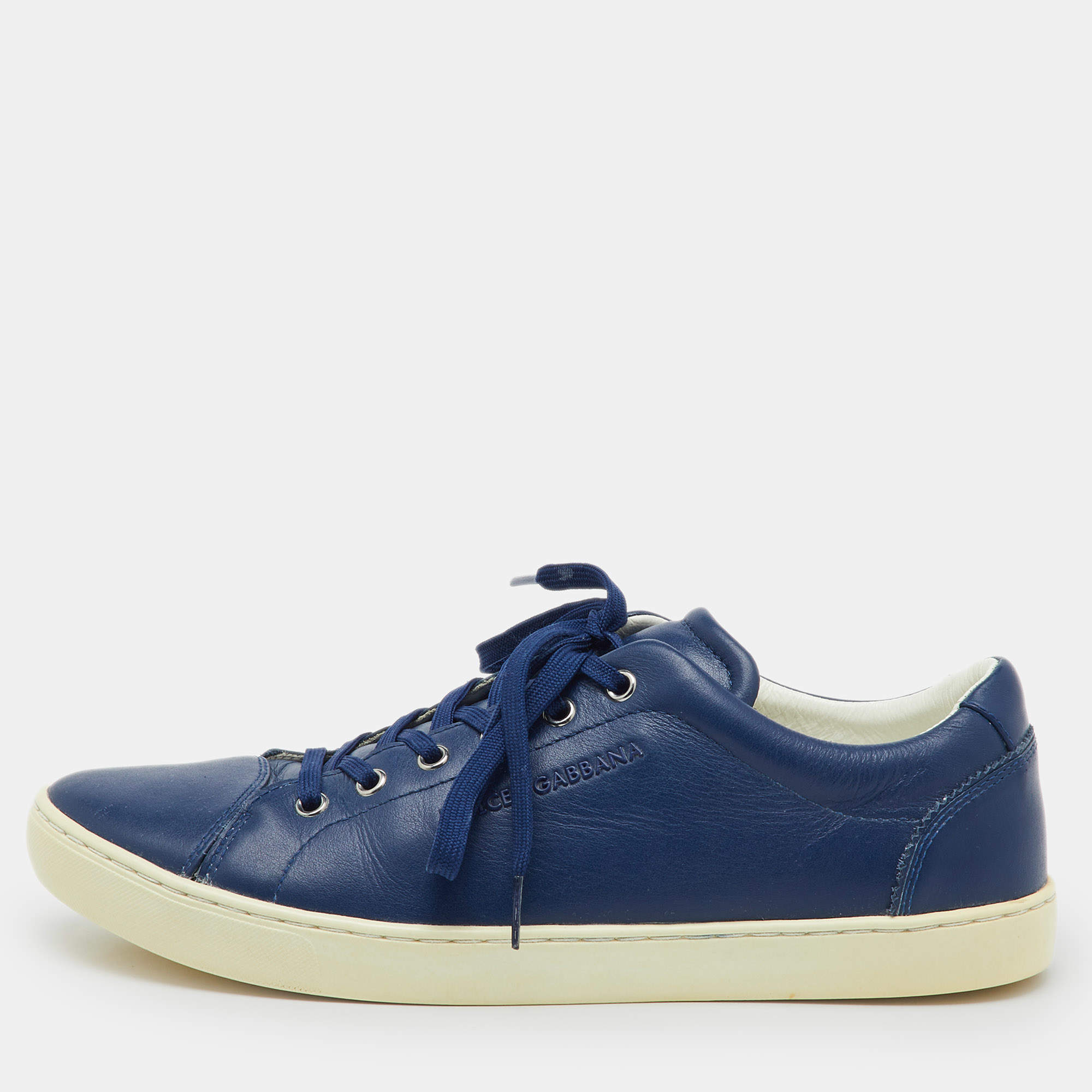 Pre Owned Dolce & Gabbana Blue Leather Low Top Sneakers Size 42