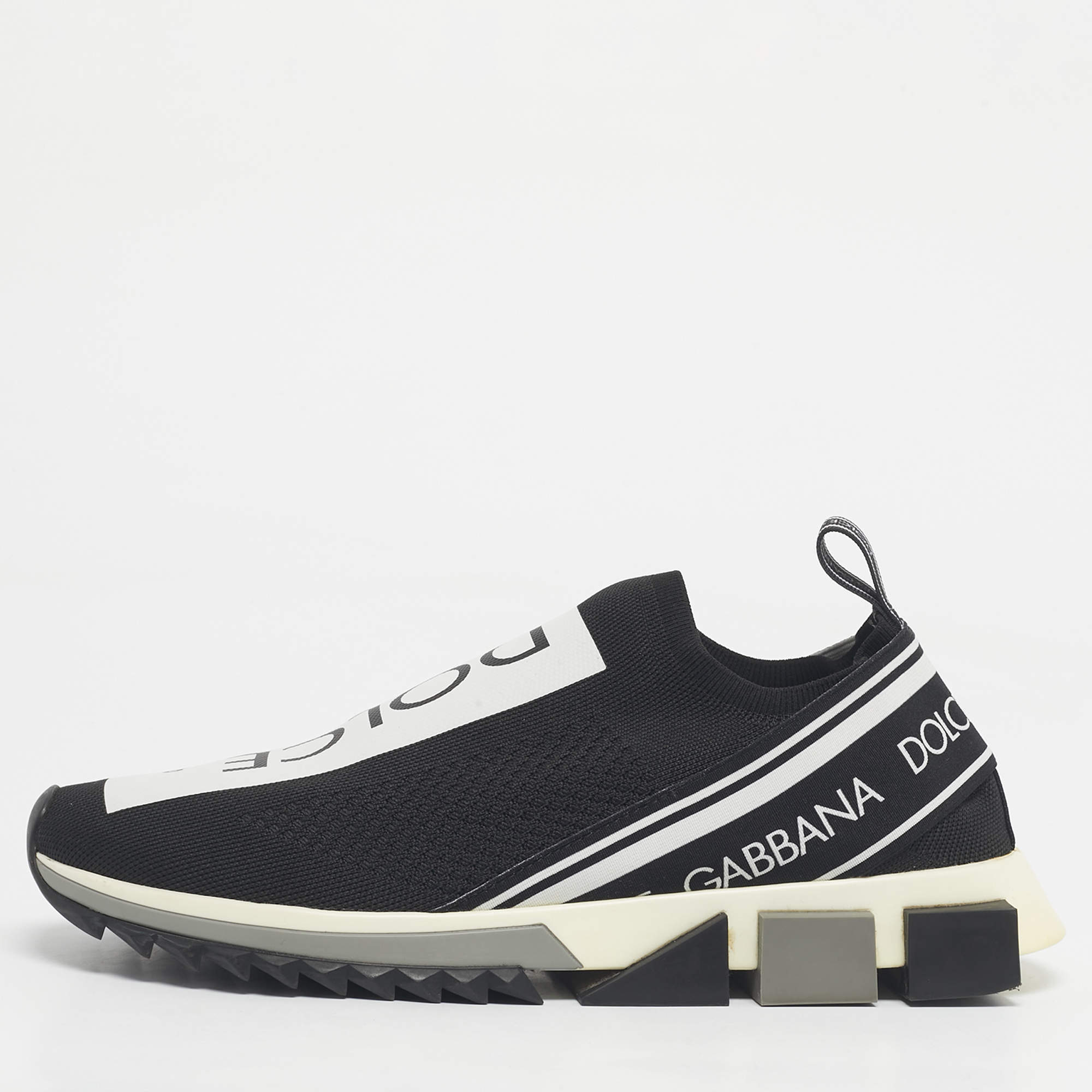 Pre Owned Dolce & Gabbana Black/White Knit Fabric Sorrento Slip On Sneakers Size 44