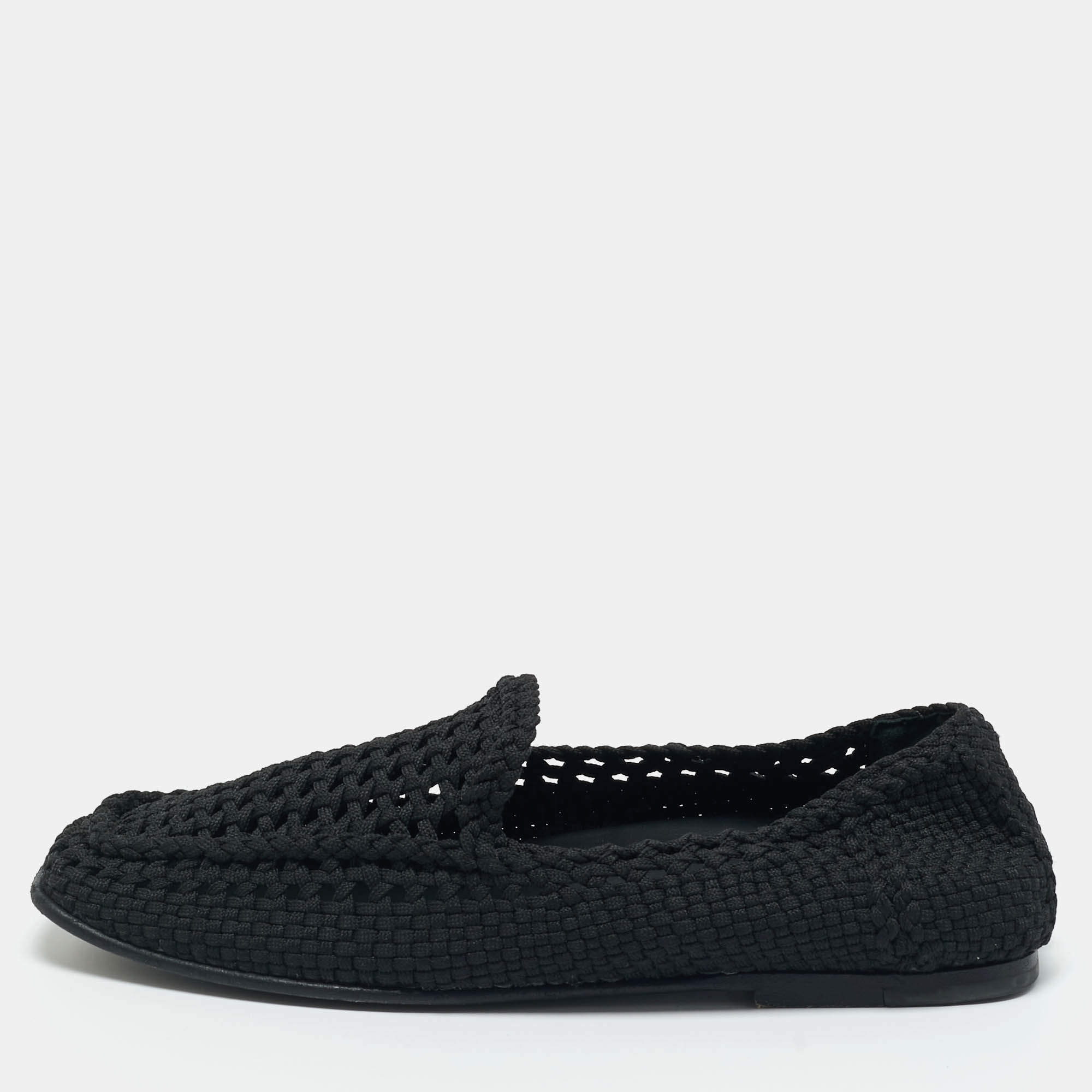 Pre Owned Dolce & Gabbana Black Woven Fabric Crochet Loafers Size 42.5