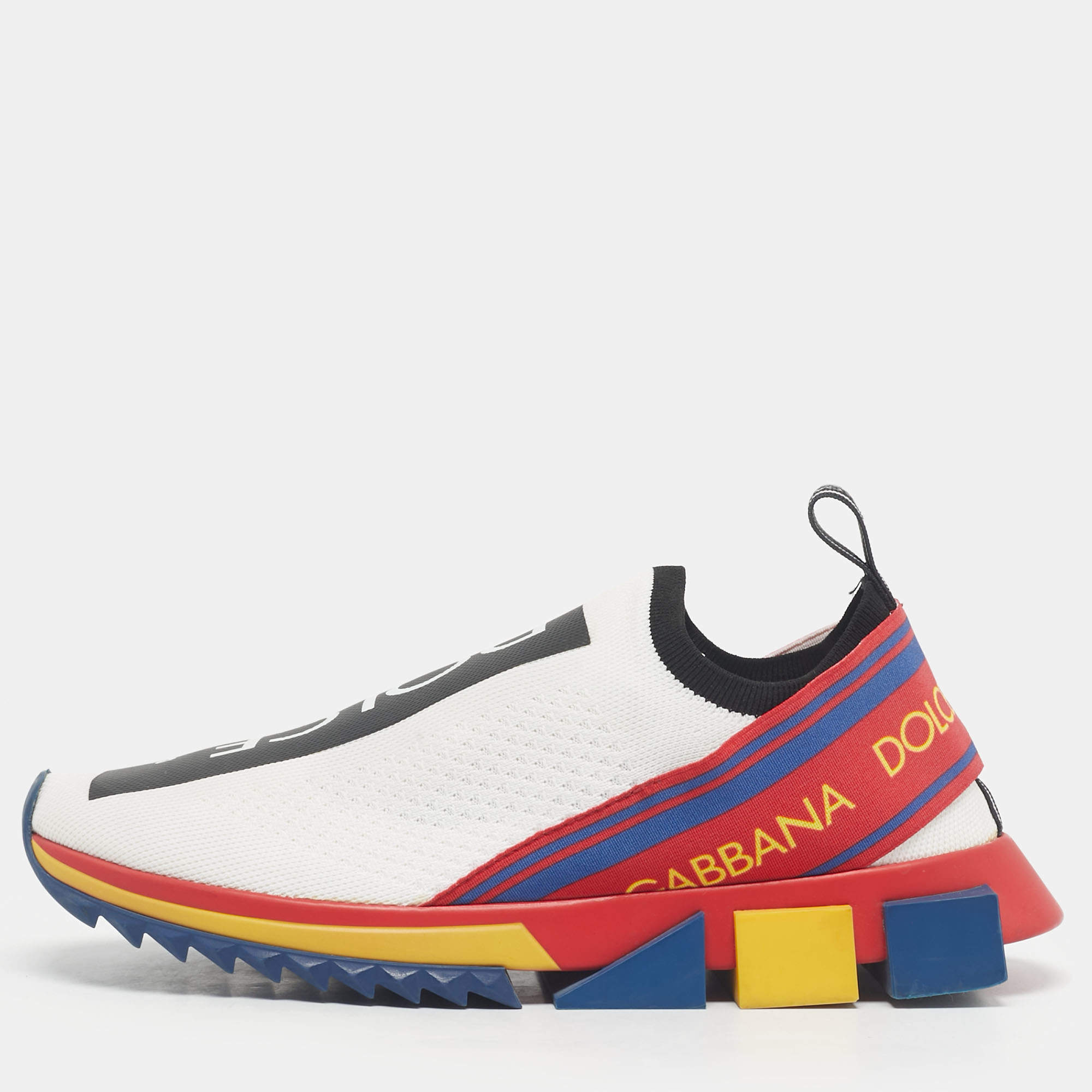 Pre Owned Dolce & Gabbana Black/Red Knit Fabric Sorrento Slip-On Sneakers Size 41.5