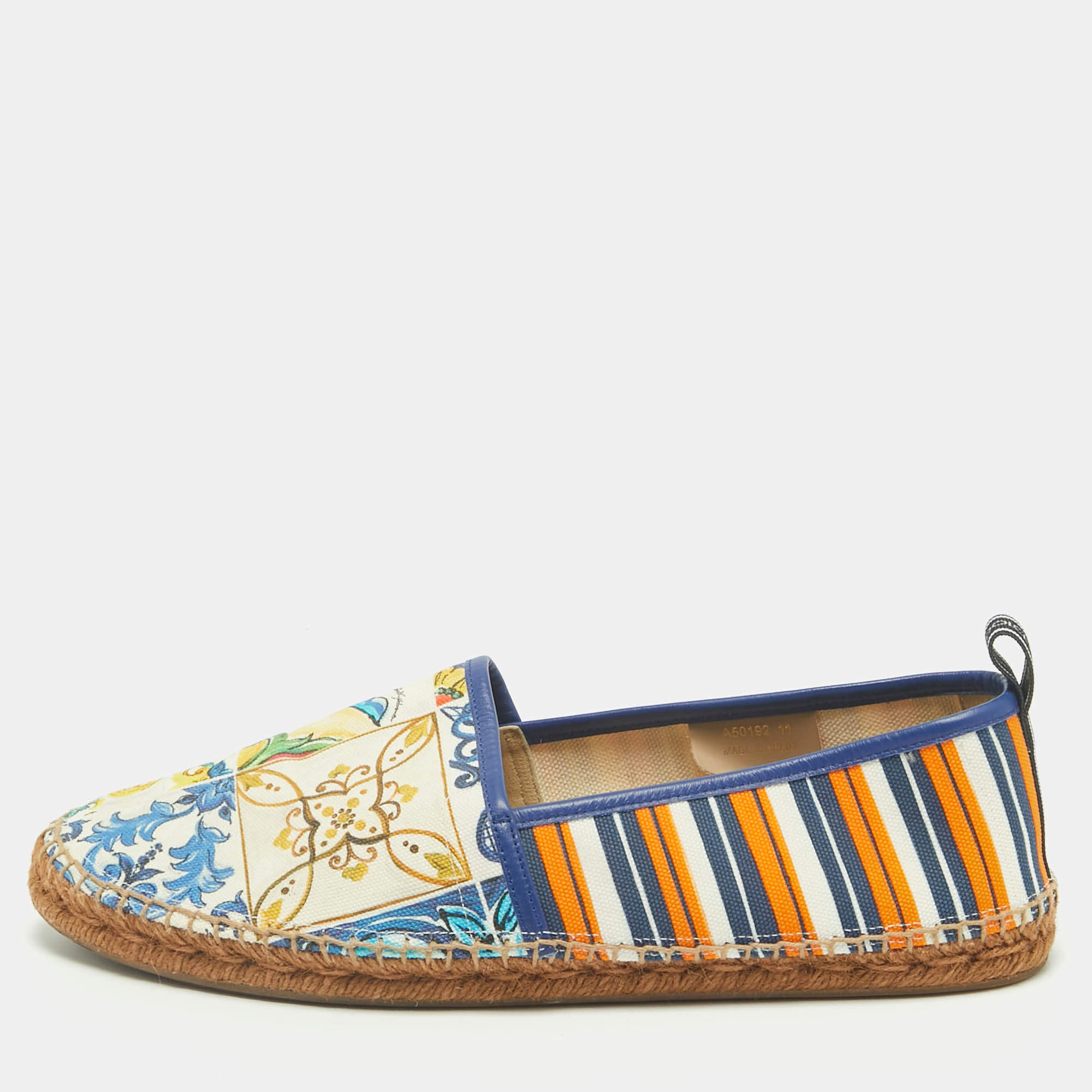 Pre Owned Dolce & Gabbana Multicolor Majolica Print Canvas Slip On Espadrilles Size 45