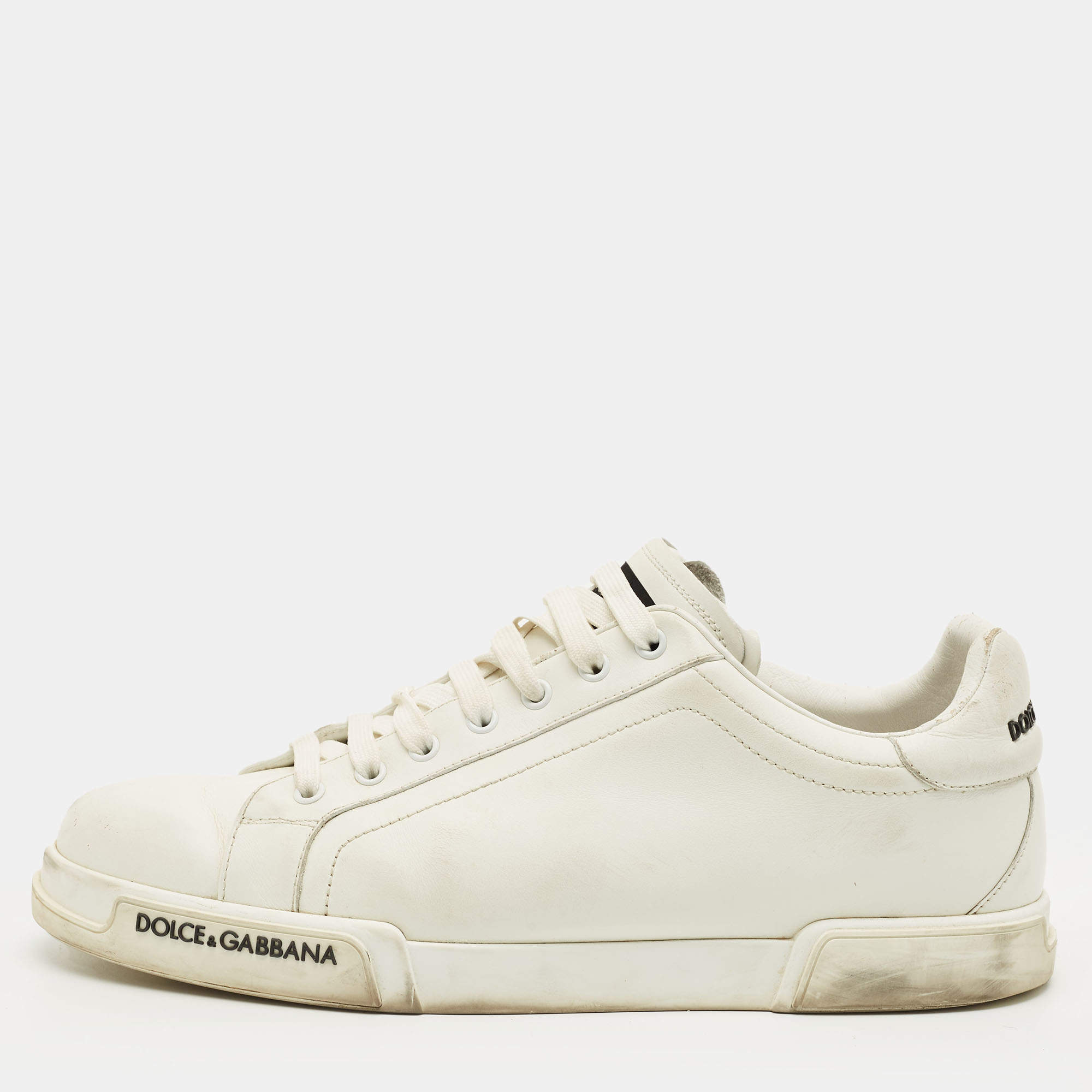 مملوكة مسبقًا Dolce & Gabbana Portofino Size 44 White Leather Low Top Sneakers