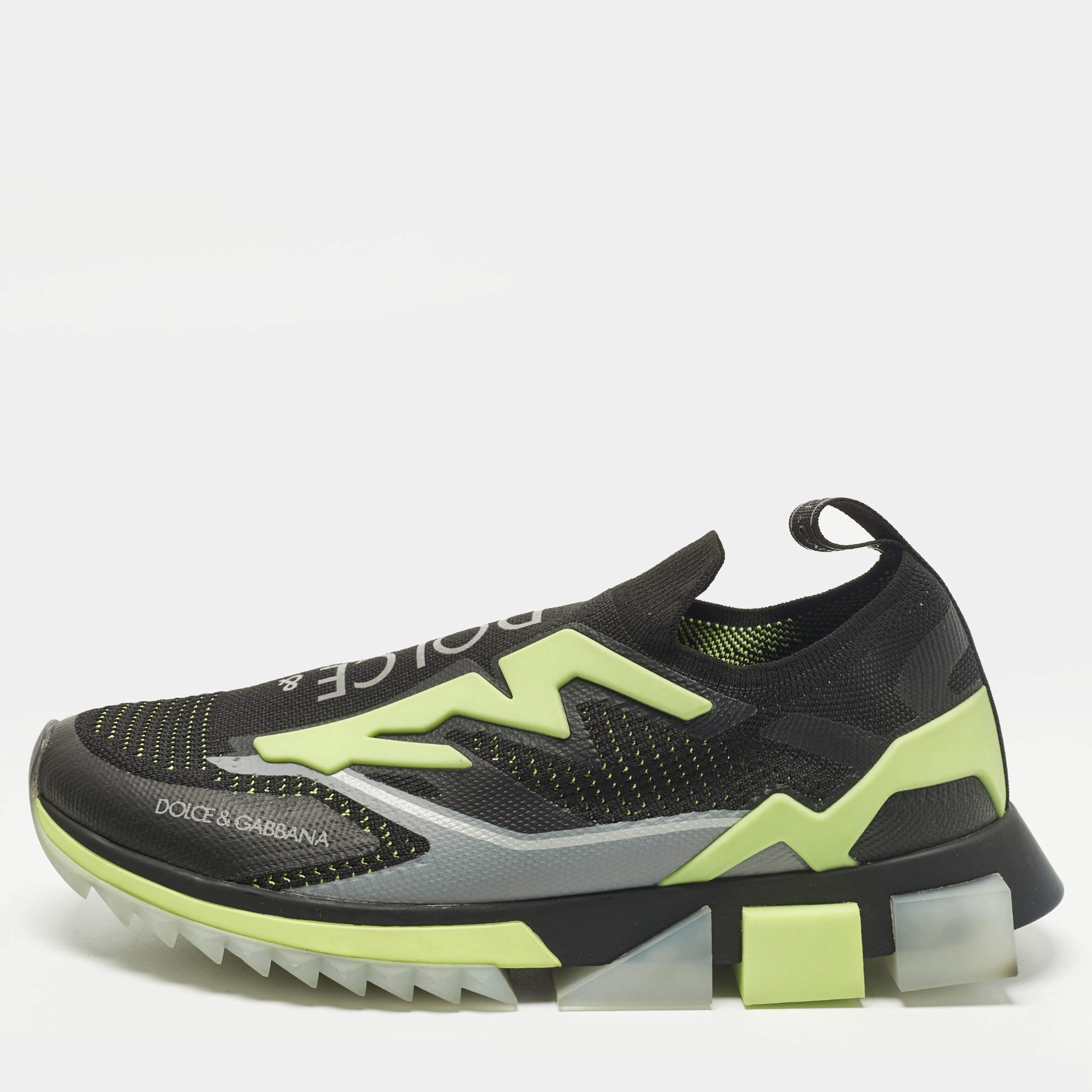 مملوكة مسبقًا Dolce & Gabbana Sorrento Size 44.5 Black Knit Fabric and Rubber Slip On Sneakers