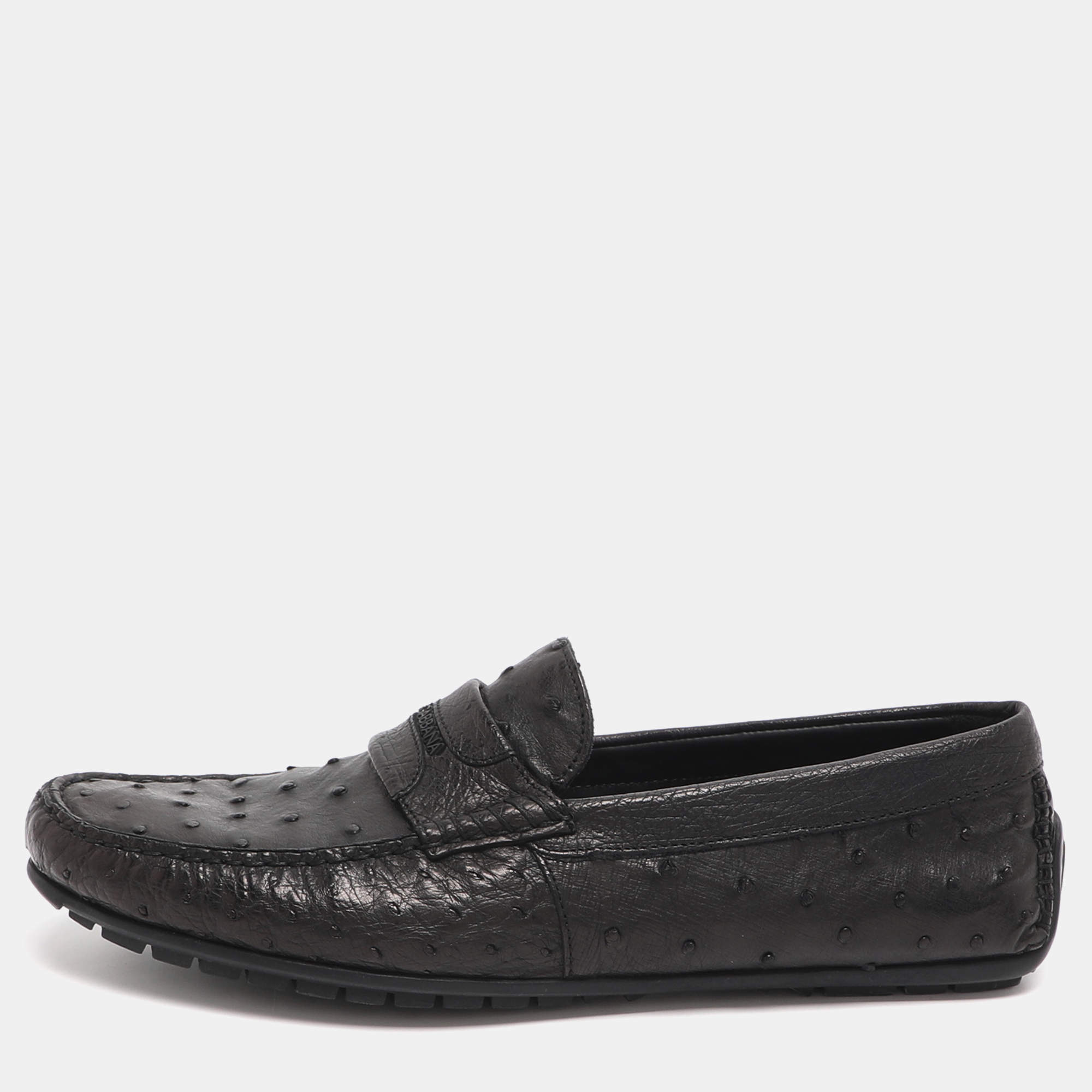 مملوكة مسبقًا حذاء لوفرز دولتشي أند غابانا جلد نعام أسود مقاس 41