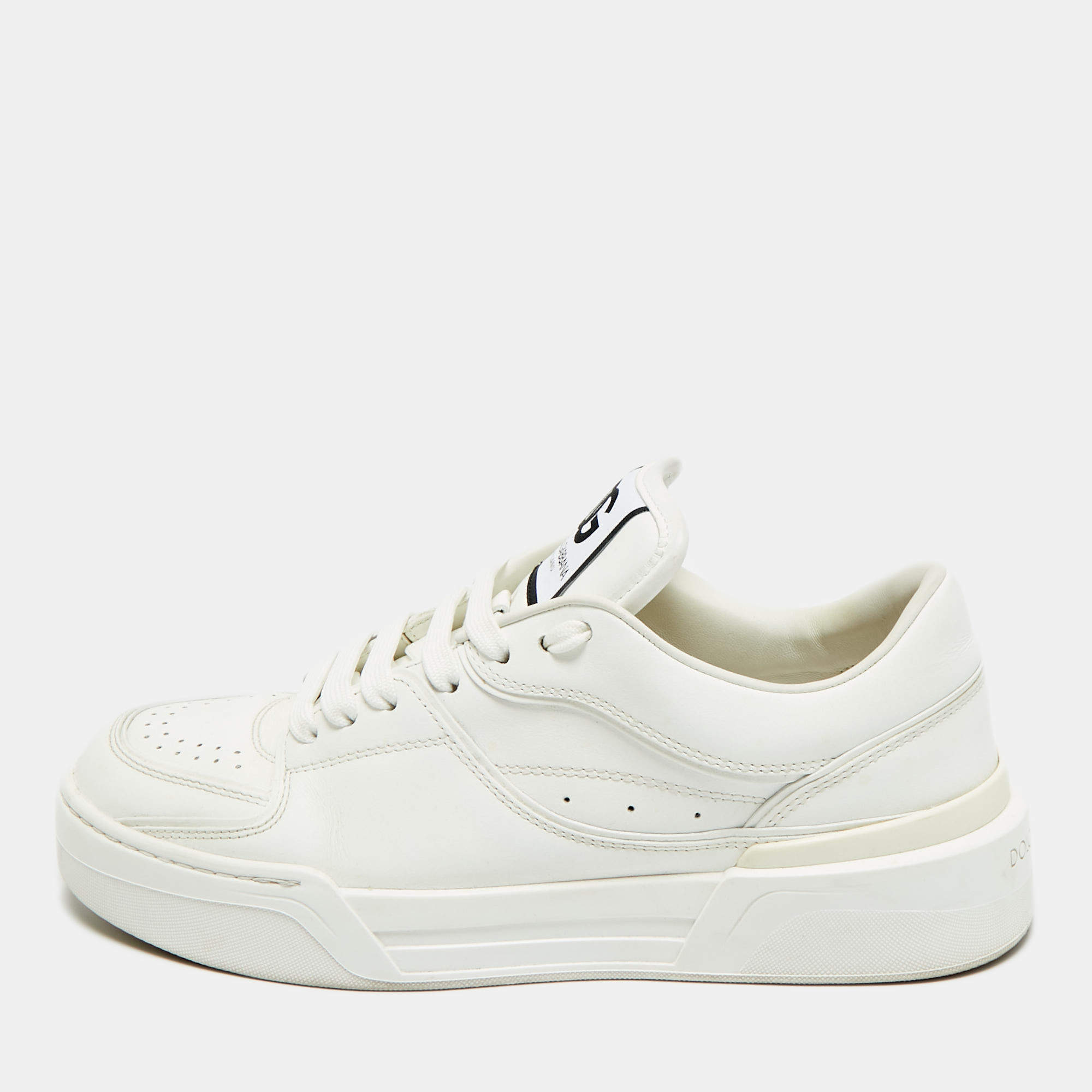 مملوكة مسبقًا Dolce & Gabbana Roma Size 40 White Leather Lace Up Sneakers