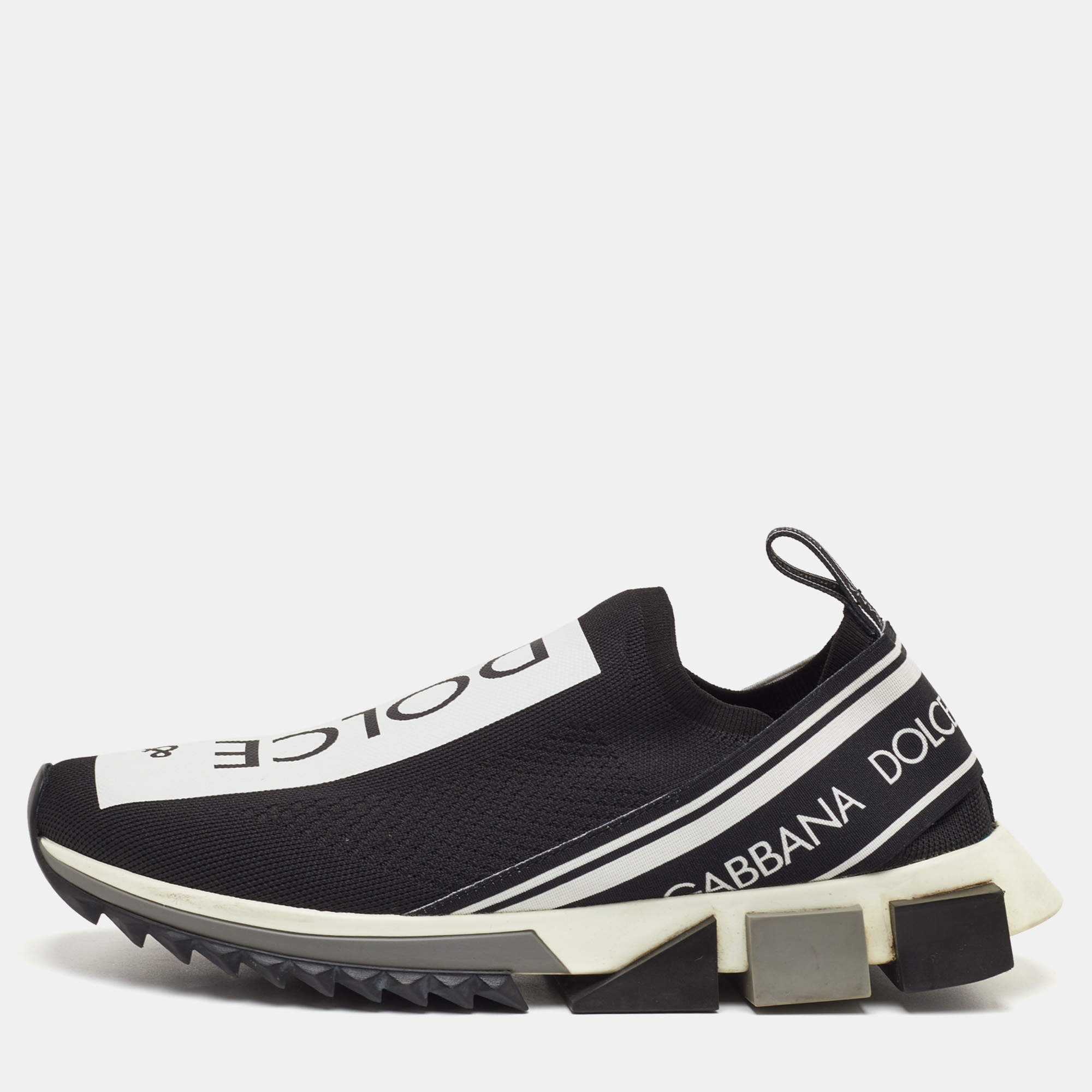 مملوكة مسبقًا Dolce & Gabbana Sorrento Size 43 Black/White Knit Fabric Logo Slip On Sneakers