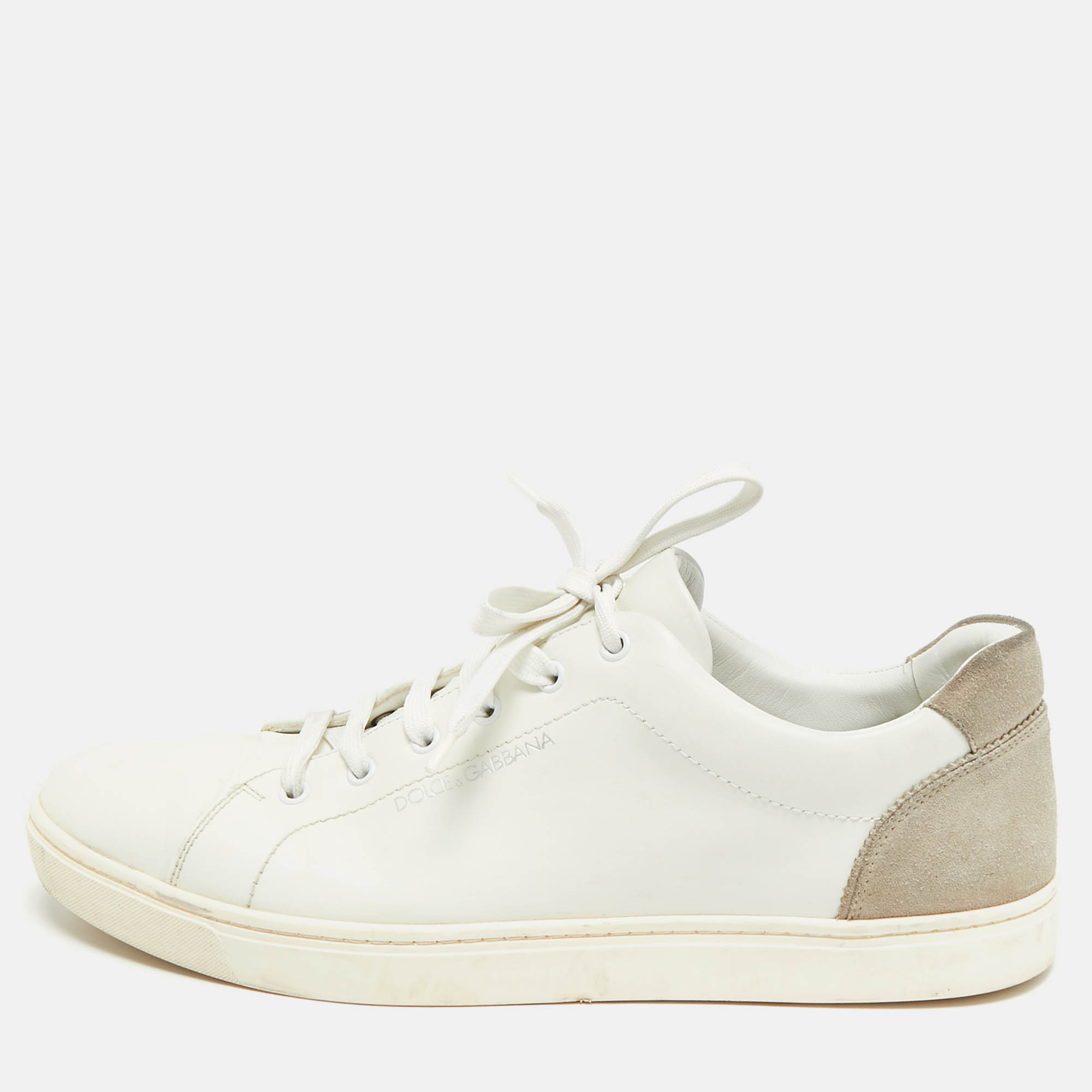 مملوكة مسبقًا Dolce & Gabbana Size 45 White/Beige Leather and Suede Low Top Sneakers