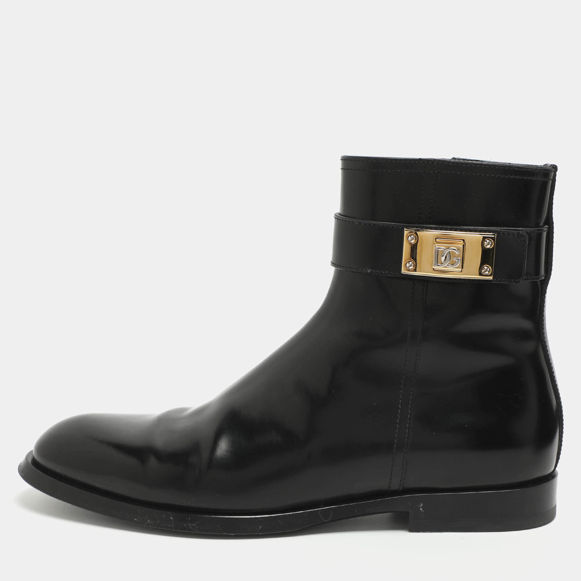 Pre Owned Dolce & Gabbana Giotto Size 39 Black Leather Ankle Length Boots