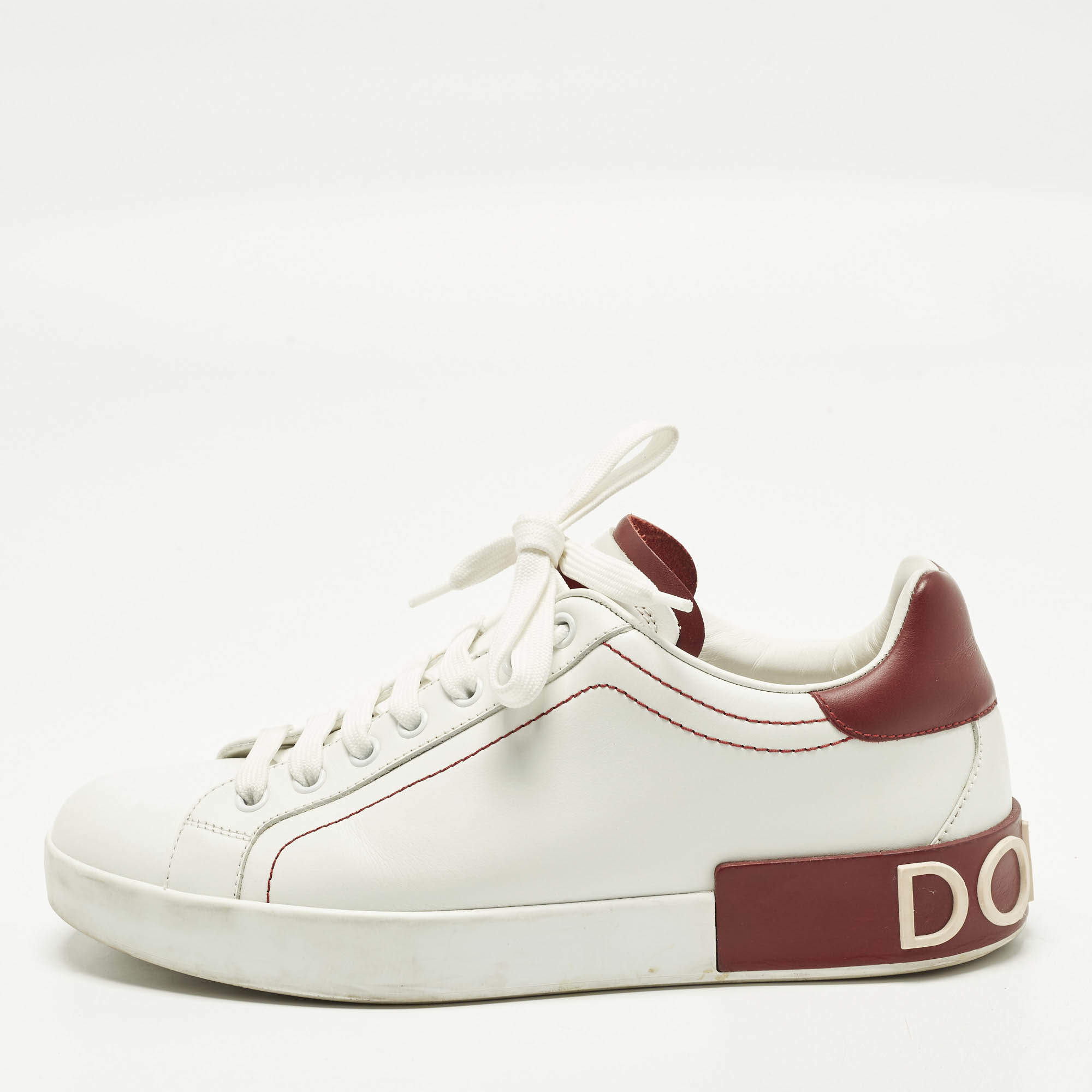 Pre Owned حذاء رياضي دولتشي أند غابانا منخفض من الأعلى بورتوفينو جلد أبيض مقاس 40