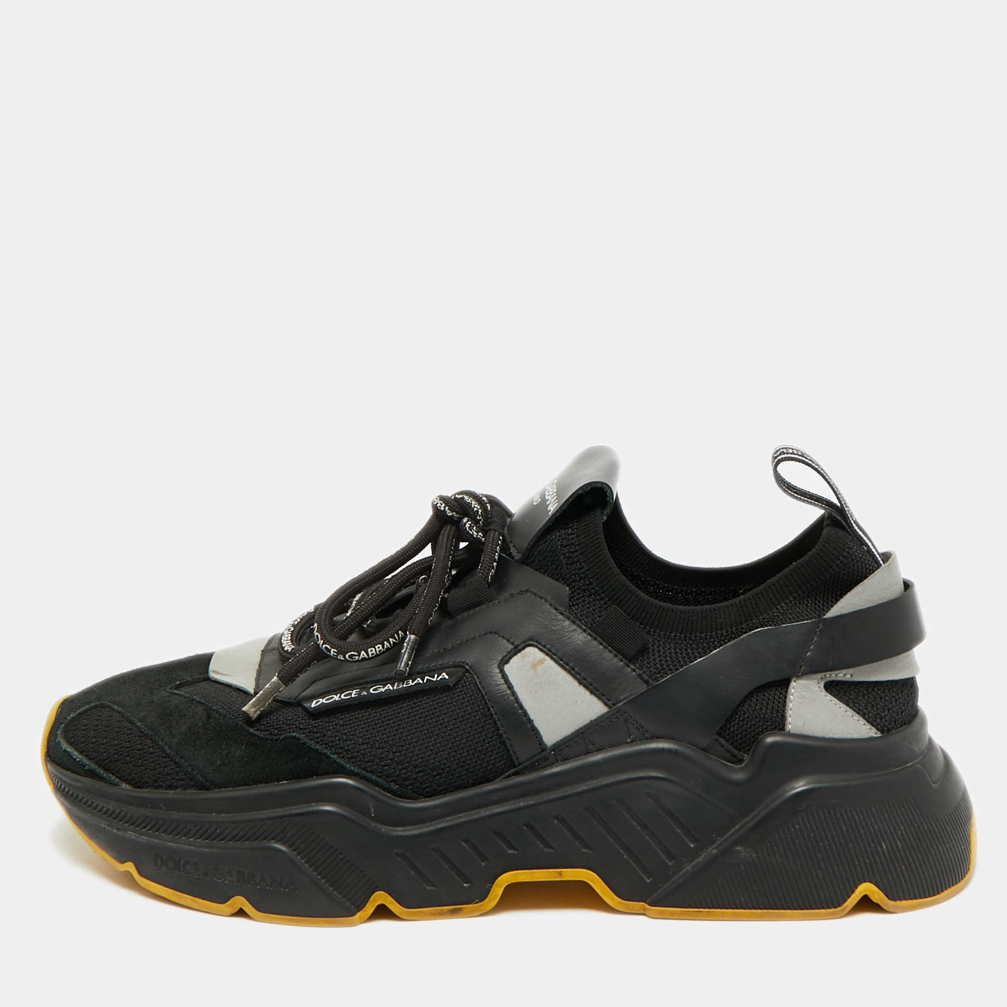 Pre Owned Dolce & Gabbana Daymaster Size 43 Two Tone Knit Fabric Leather Lace Up Sneakers