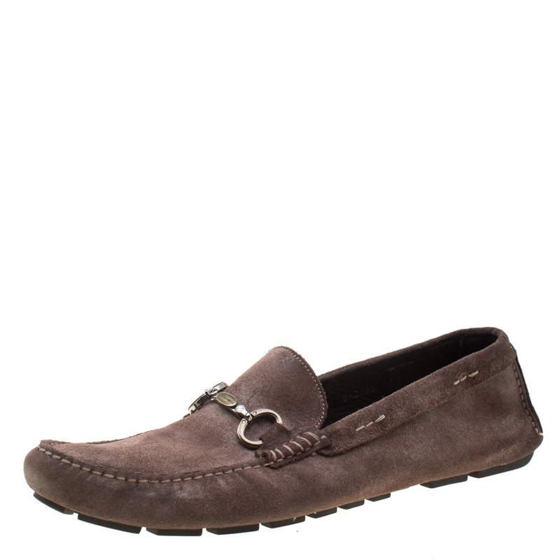 مملوكة مسبقًا Dolce & Gabbana Brown Antique Finish Suede Slip On Loafers Size 44