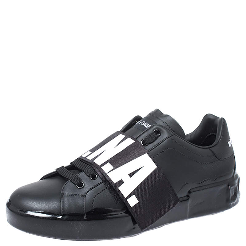 مملوكة مسبقًا حذاء رياضي دولتشي آند غابانا بورتوفينو جلد أسود مقاس 41