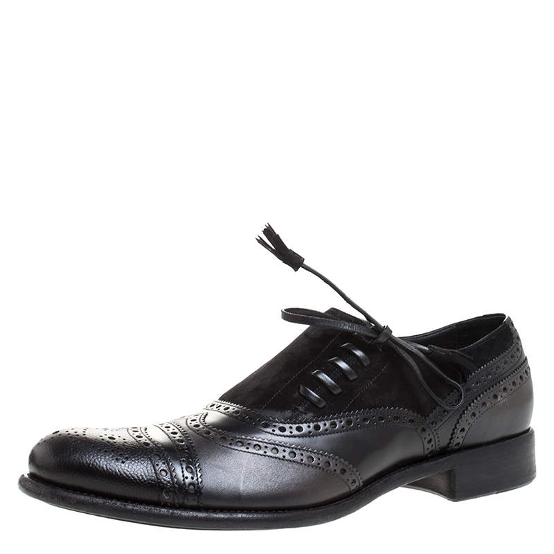 Dolce & Gabbana Black Brogue Leather and Suede Lace Oxford Size 44