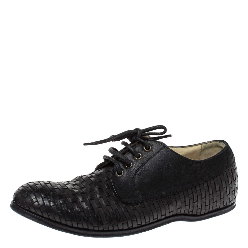 Dolce & Gabbana Black Woven Leather And Suede Lace Up Derby Size 42