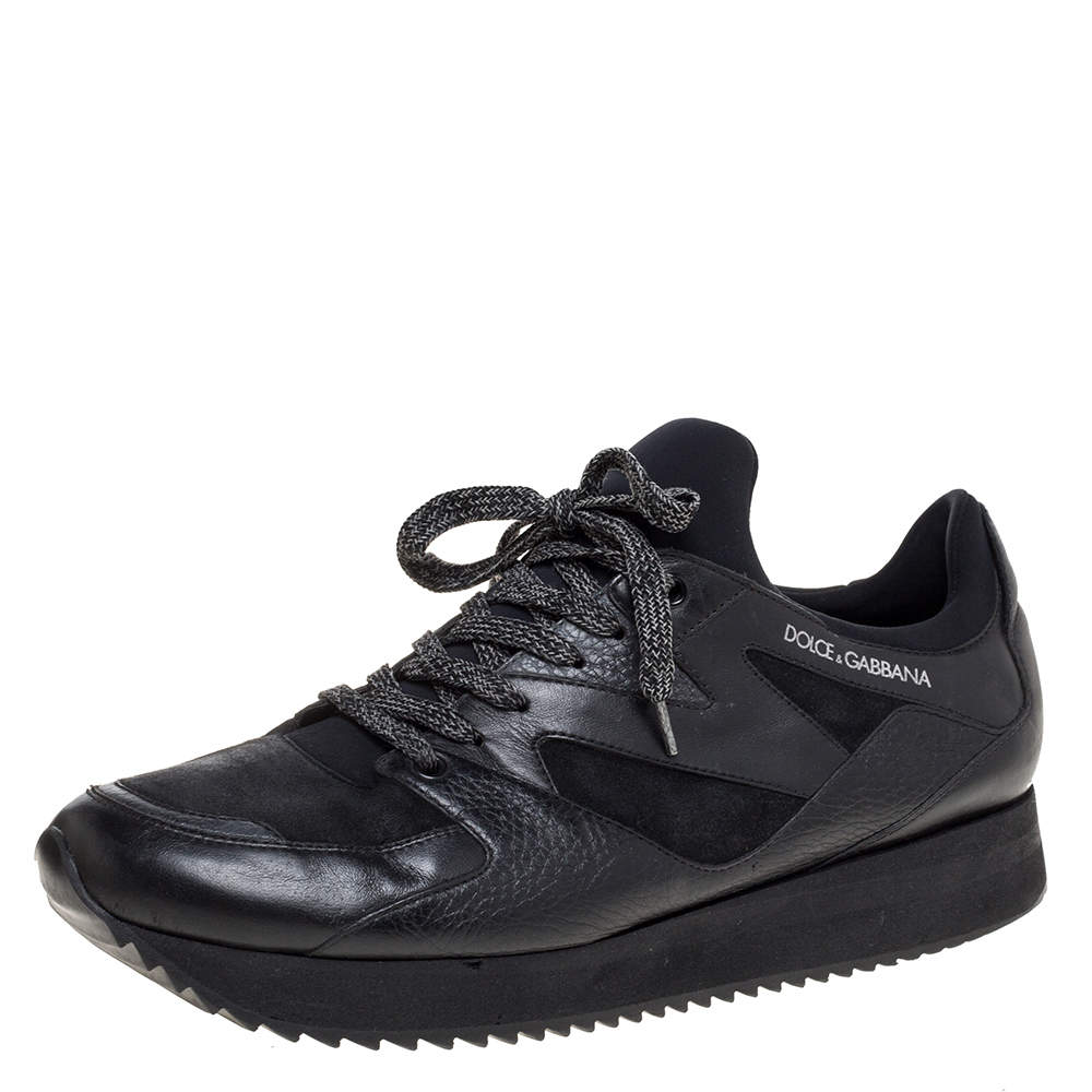 Pre Owned Dolce & Gabbana Black Leather, Fabric And Suede Low Top Sneakers Size 44