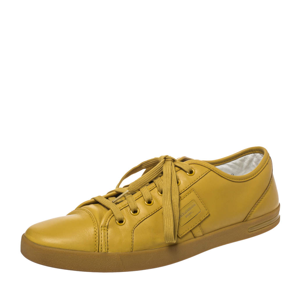 مملوكة مسبقًا Dolce & Gabbana Mustard Yellow Leather Lace Low Top Sneakers Size 43