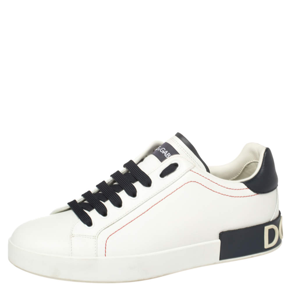 مملوكة مسبقًا Dolce and Gabbana White/Black Leather Portofino Lace-Up Sneakers Size 42.5