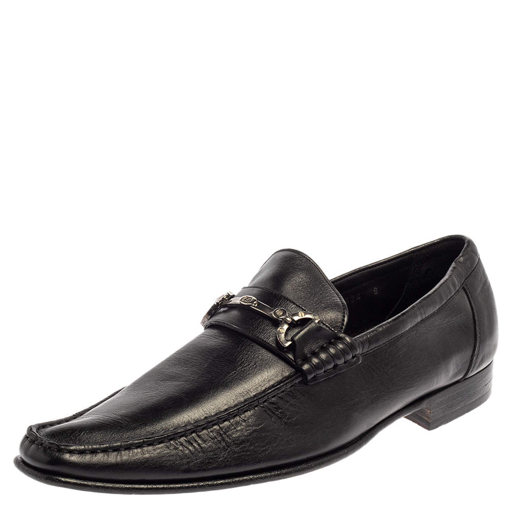 Pre Owned Dolce and Gabanna Black Leather Bit Slip On Loafers Size 42