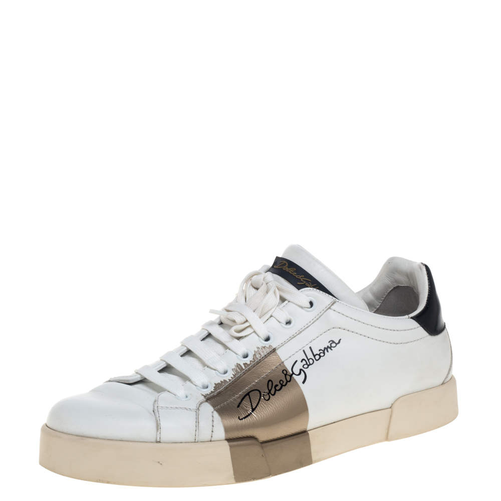 Pre Owned Dolce & Gabbana White Leather Portofino Sneakers Size 43