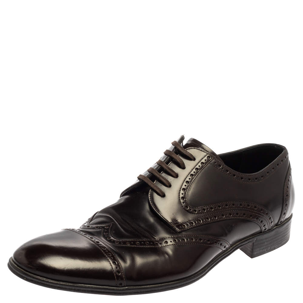 Pre Owned Dolce & Gabbana Dark Brown Leather Brogue Lace Up Derby Size 45