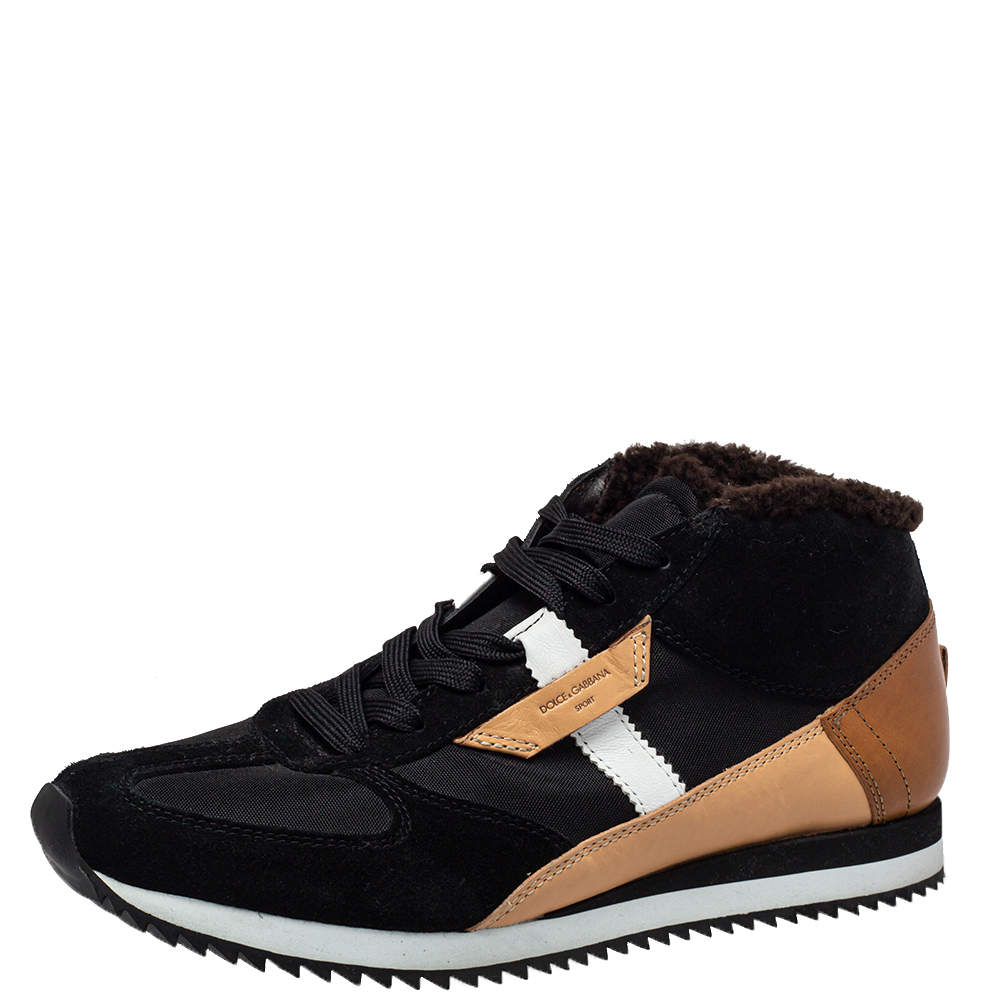 مملوكة مسبقًا Dolce and Gabbana Multicolor Suede And Fur Trim Sneakers Size 42.5