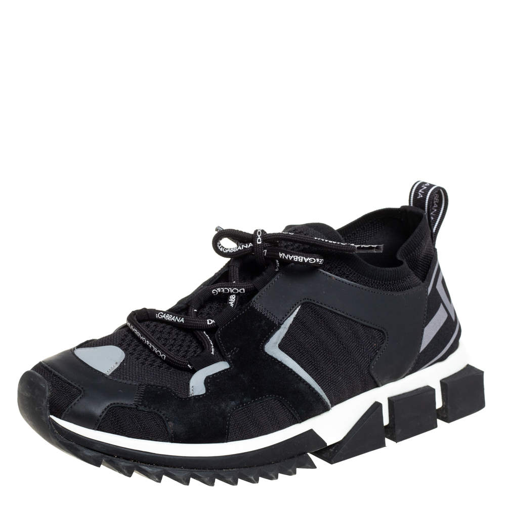 Pre Owned Dolce & Gabbana Black Knit Fabric And Suede Sorrento Sneakers Size 44