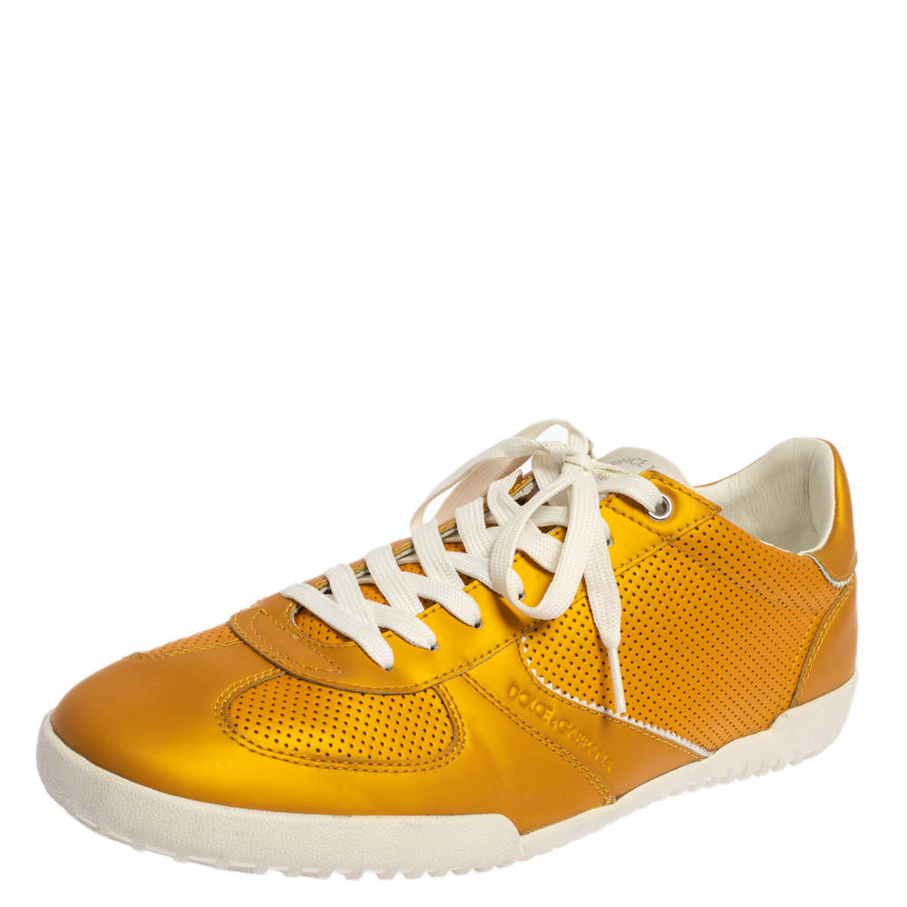 Pre Owned Dolce & Gabbana Yellow Perforated Leather  Sneakers Size 44