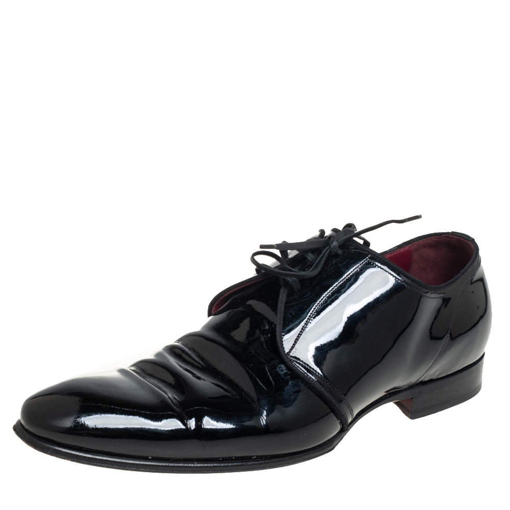 مملوكة مسبقًا حذاء ديربي دولتشي أند غابانا جلد لامع أسود رباط علوي مقاس 43